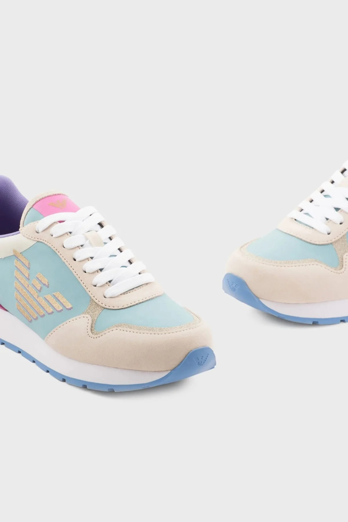 Emporio Armani Logolu Deri Sneaker Bayan Ayakkabı X3X179 XN823 S776 MAVİ-BEJ - 5