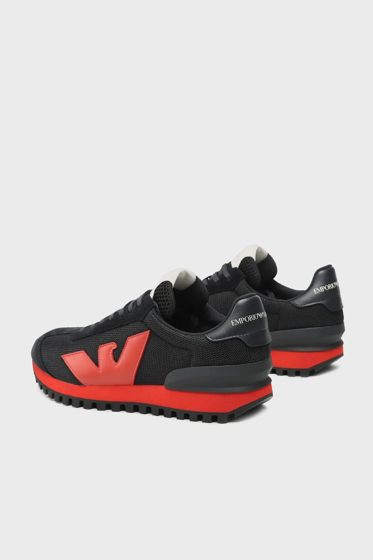 Emporio Armani Logolu Deri Sneaker Erkek Ayakkabı X4X583 XN647 M651 LACİVERT-KIRMIZI - 2