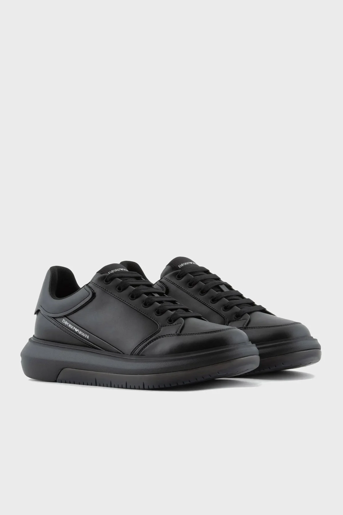 Emporio Armani Logolu Deri Sneaker Erkek Ayakkabı X4X633 XM964 K001 SİYAH - 2