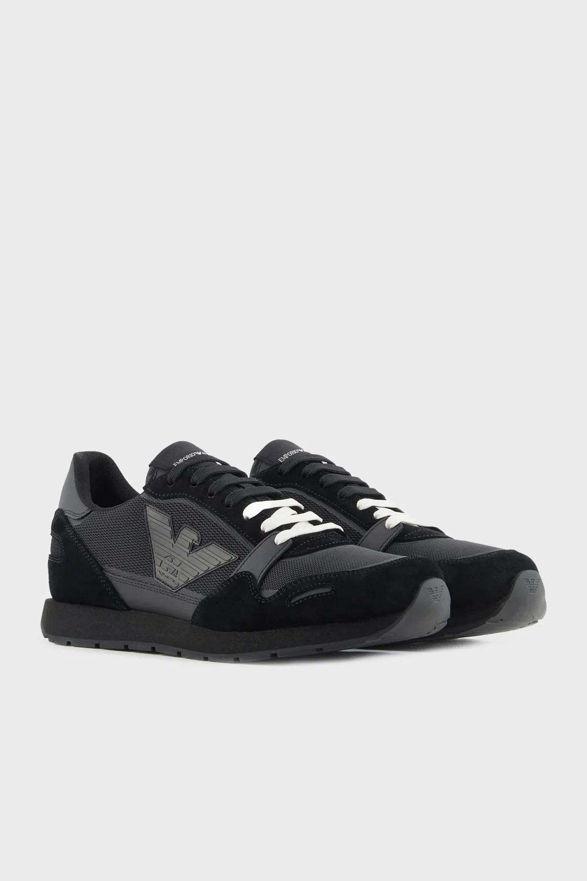 Emporio Armani Logolu Deri Süet Sneaker Erkek Ayakkabı X4X537 XN730 00002 SİYAH - 2