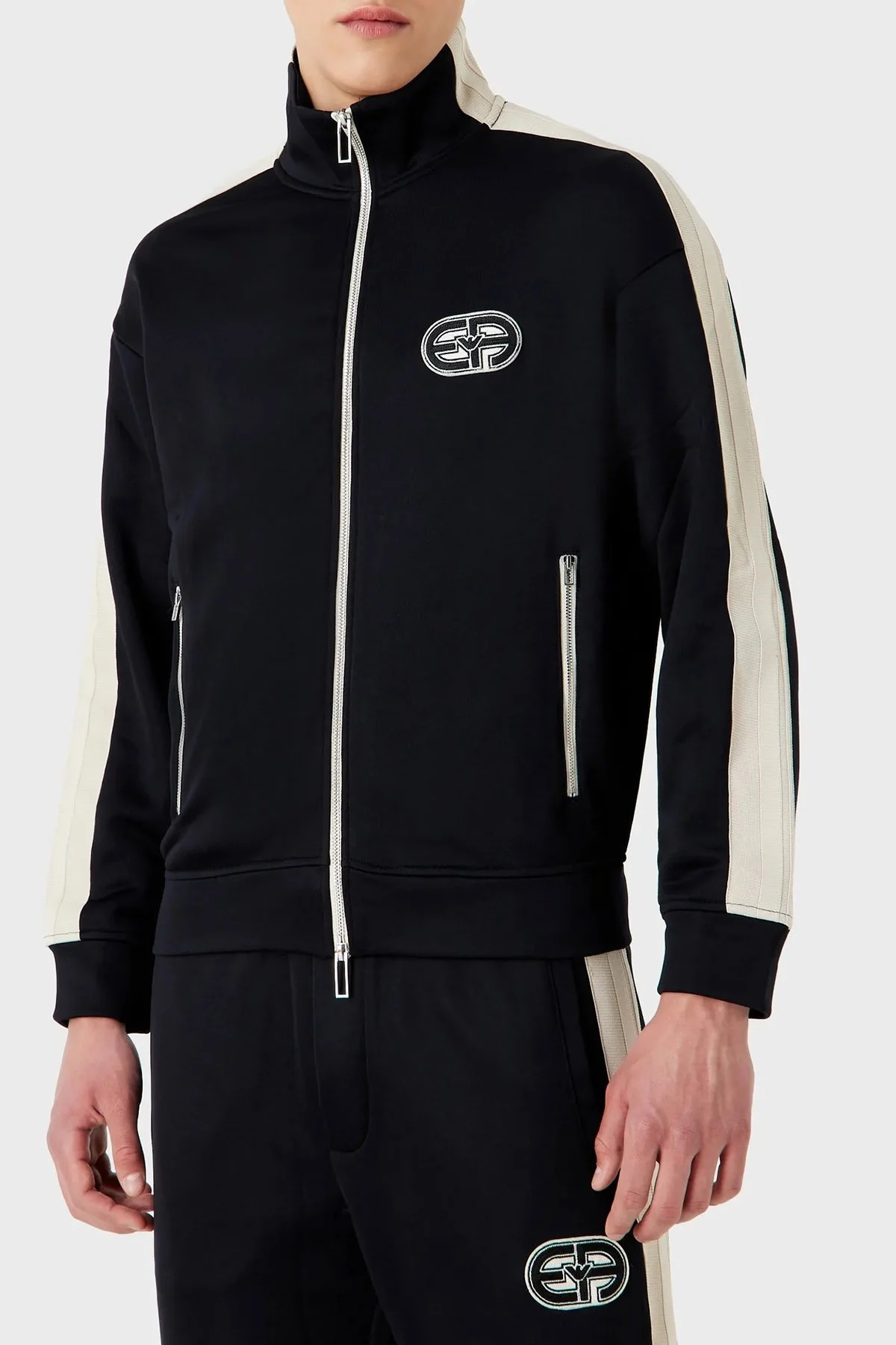 Emporio Armani Logolu Dik Yaka Fermuarlı Pamuk Karışımlı Slim Fit Erkek Sweat 3R1MCX 1JLYZ 0920 LACİVERT - 1