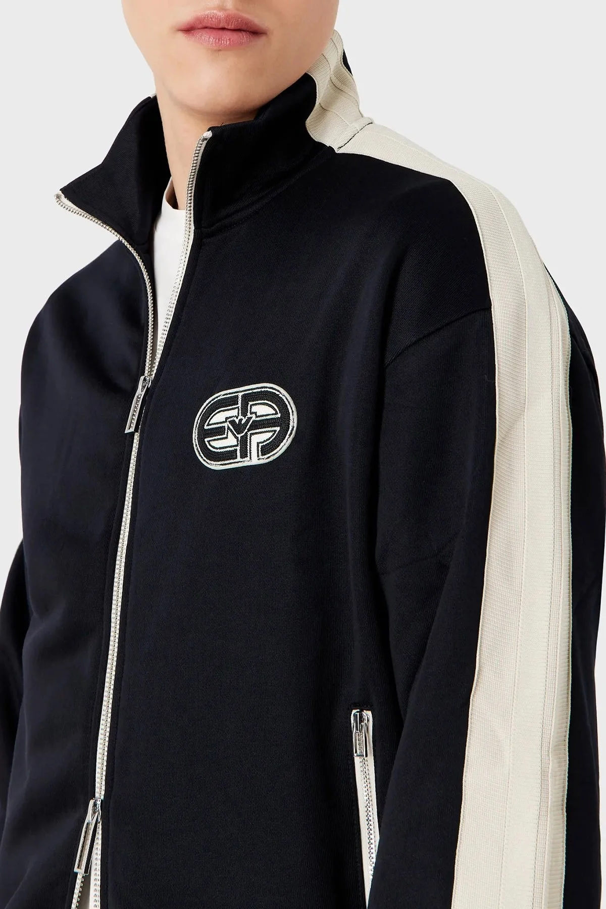 Emporio Armani Logolu Dik Yaka Fermuarlı Pamuk Karışımlı Slim Fit Erkek Sweat 3R1MCX 1JLYZ 0920 LACİVERT - 3