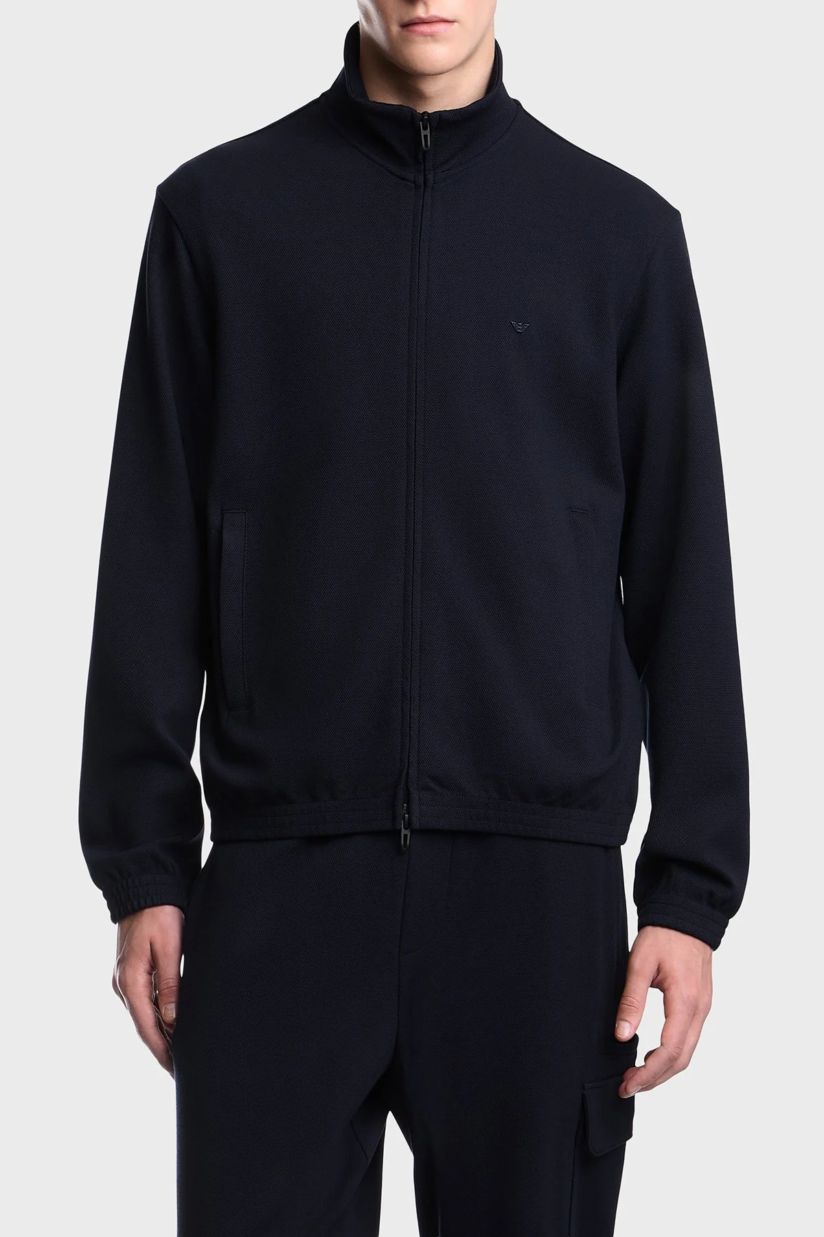 Emporio Armani Logolu Dik Yaka Tam Fermuarlı Erkek Sweat EM006320 AF27655 UB118 Lacivert - 1