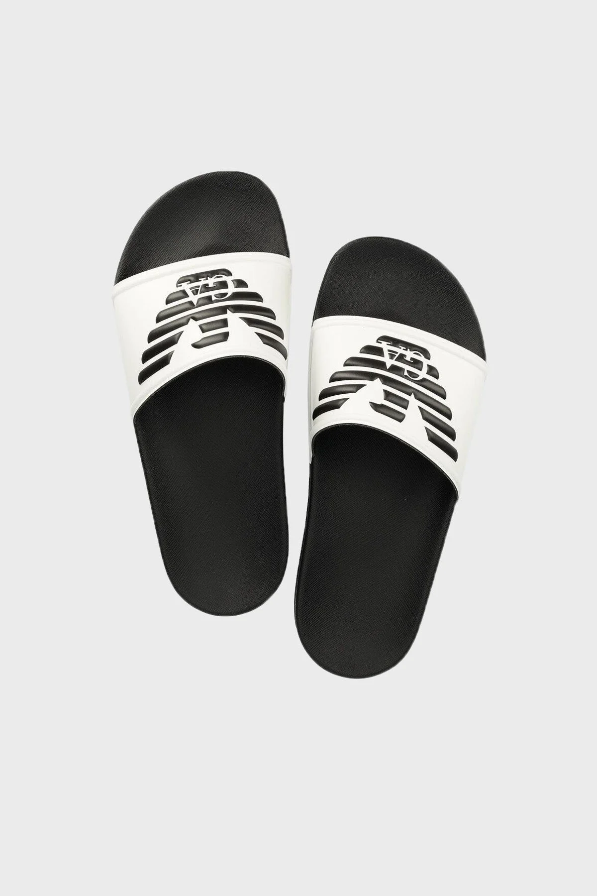 Emporio Armani Logolu Düz Unisex Terlik XVPS04 XN747 D287 SİYAH-BEYAZ - 2
