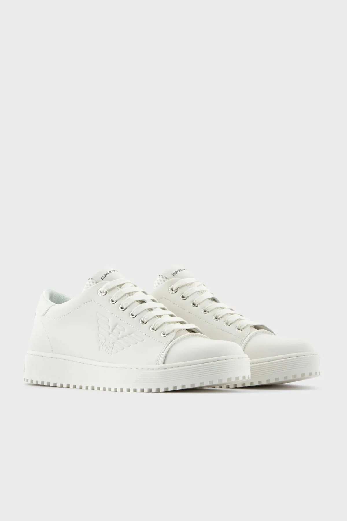 Emporio Armani Logolu Hakiki Deri Erkek Ayakkabı X4X581 XN645 M801 EKRU - 2