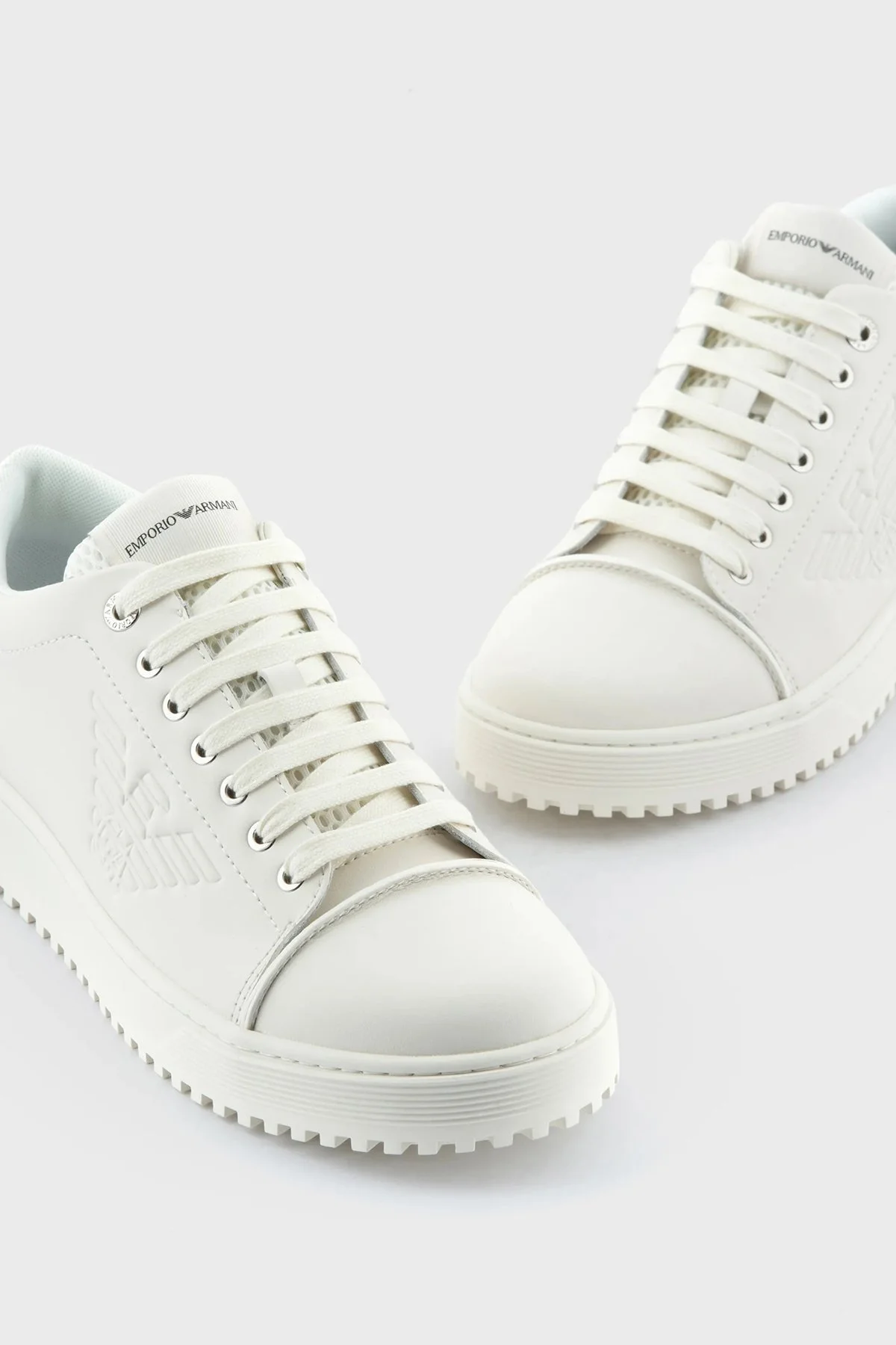 Emporio Armani Logolu Hakiki Deri Erkek Ayakkabı X4X581 XN645 M801 EKRU - 4