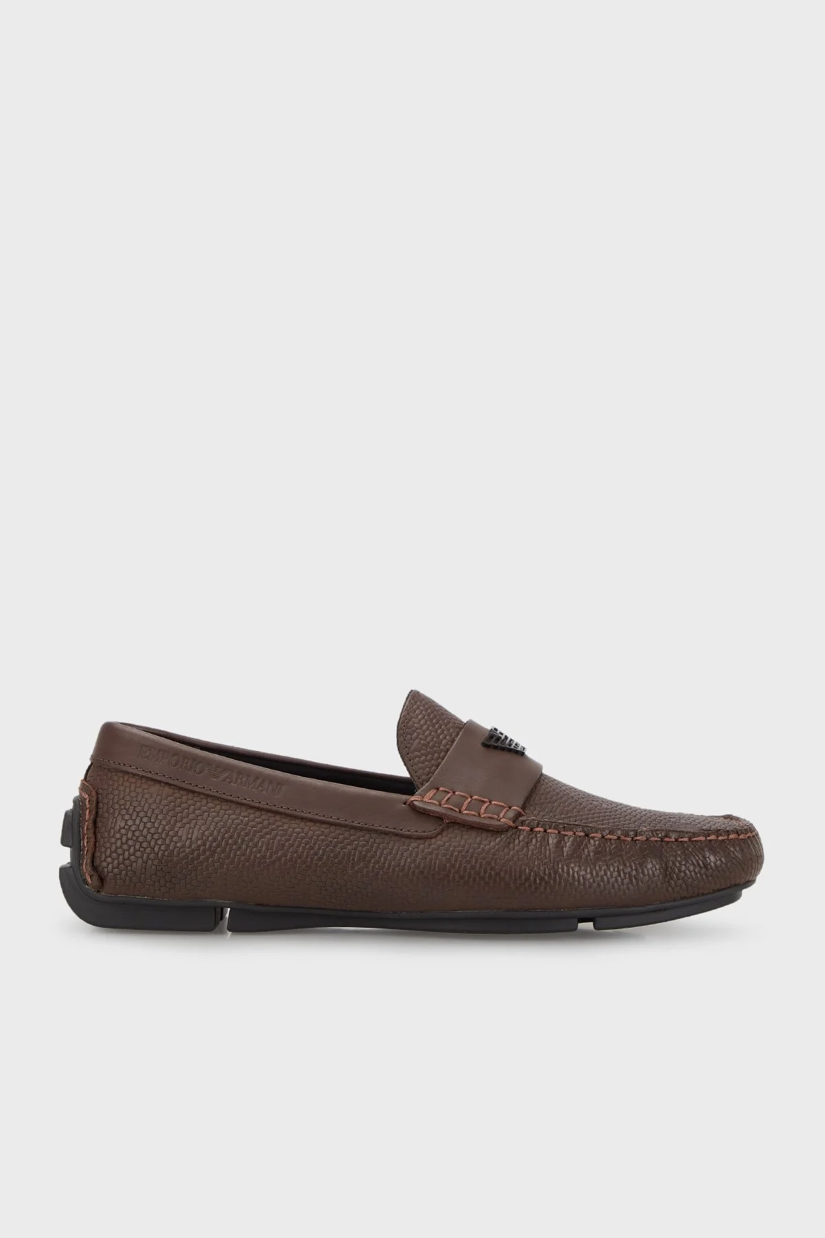 Emporio Armani Logolu Hakiki Deri Loafer Erkek Ayakkabı X4B124 XN783 S176 KAHVE - 1