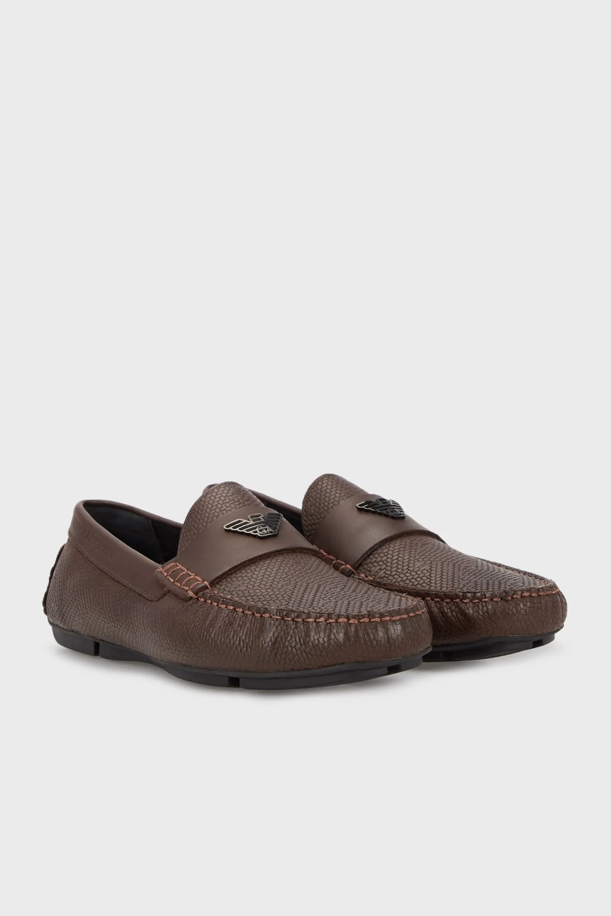 Emporio Armani Logolu Hakiki Deri Loafer Erkek Ayakkabı X4B124 XN783 S176 KAHVE - 3