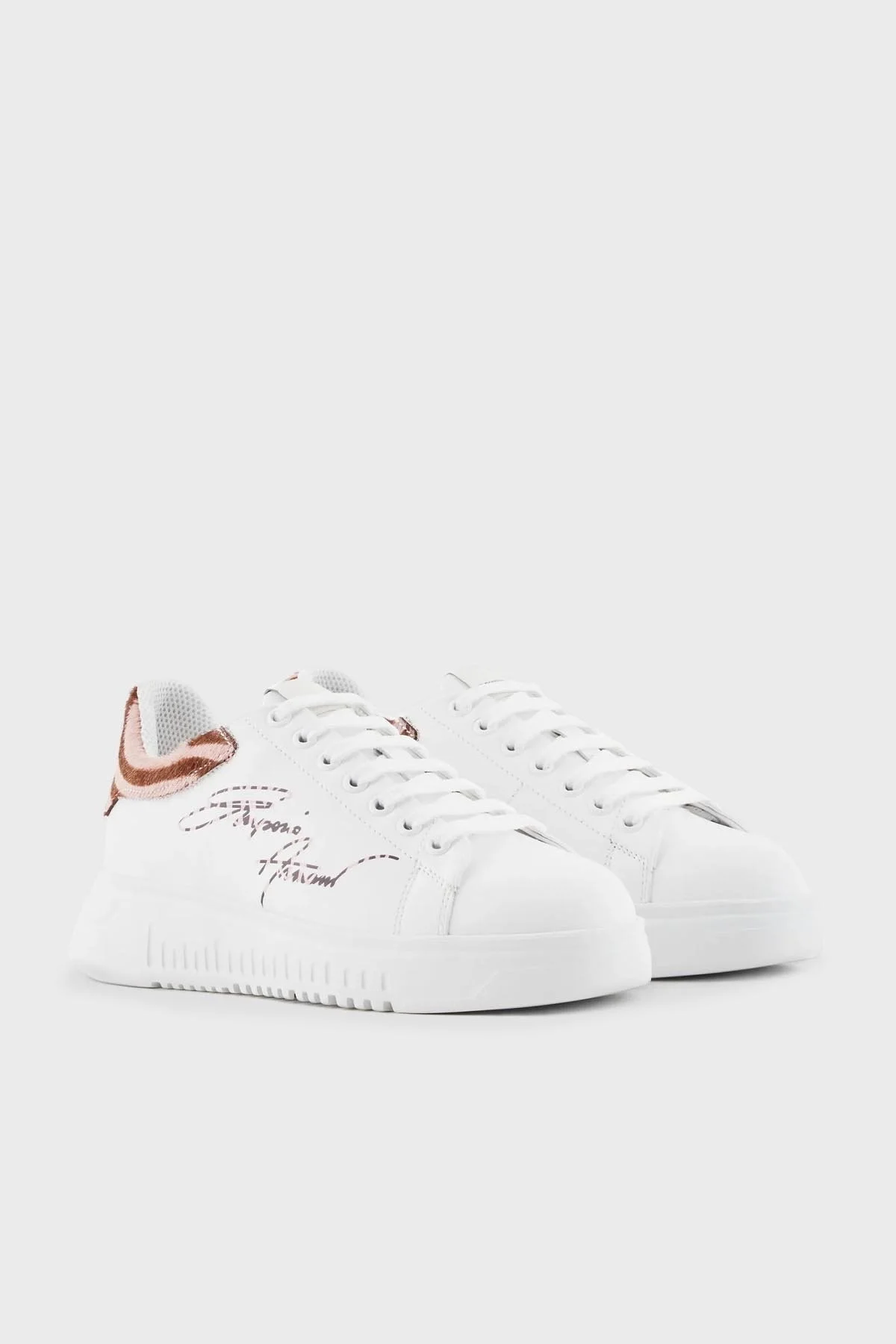 Emporio Armani Logolu Hakiki Deri Sneaker Bayan Ayakkabı X3X024 XN388 R297 BEYAZ - 8