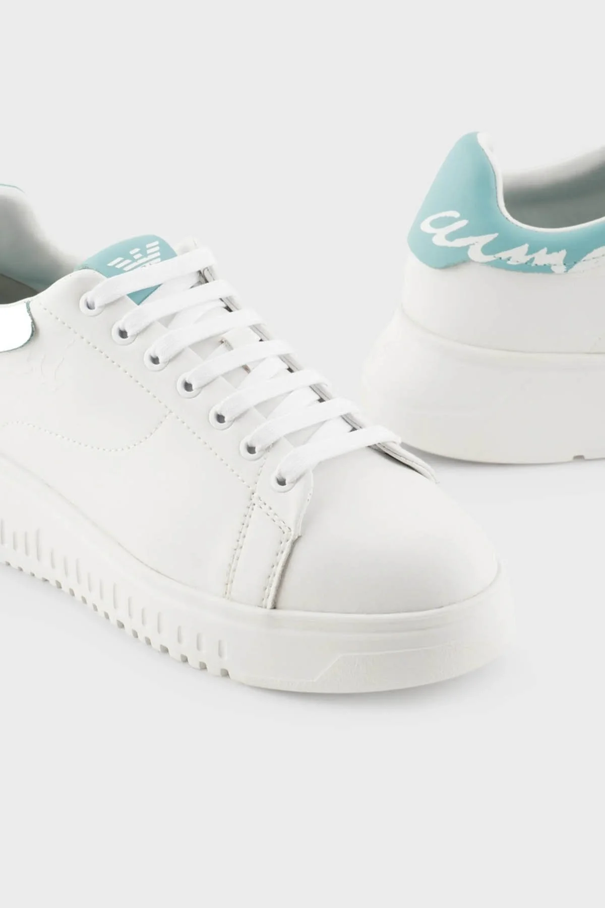 Emporio Armani Logolu Hakiki Deri Sneaker Bayan Ayakkabı X3X024 XN824 S778 BEYAZ - 5