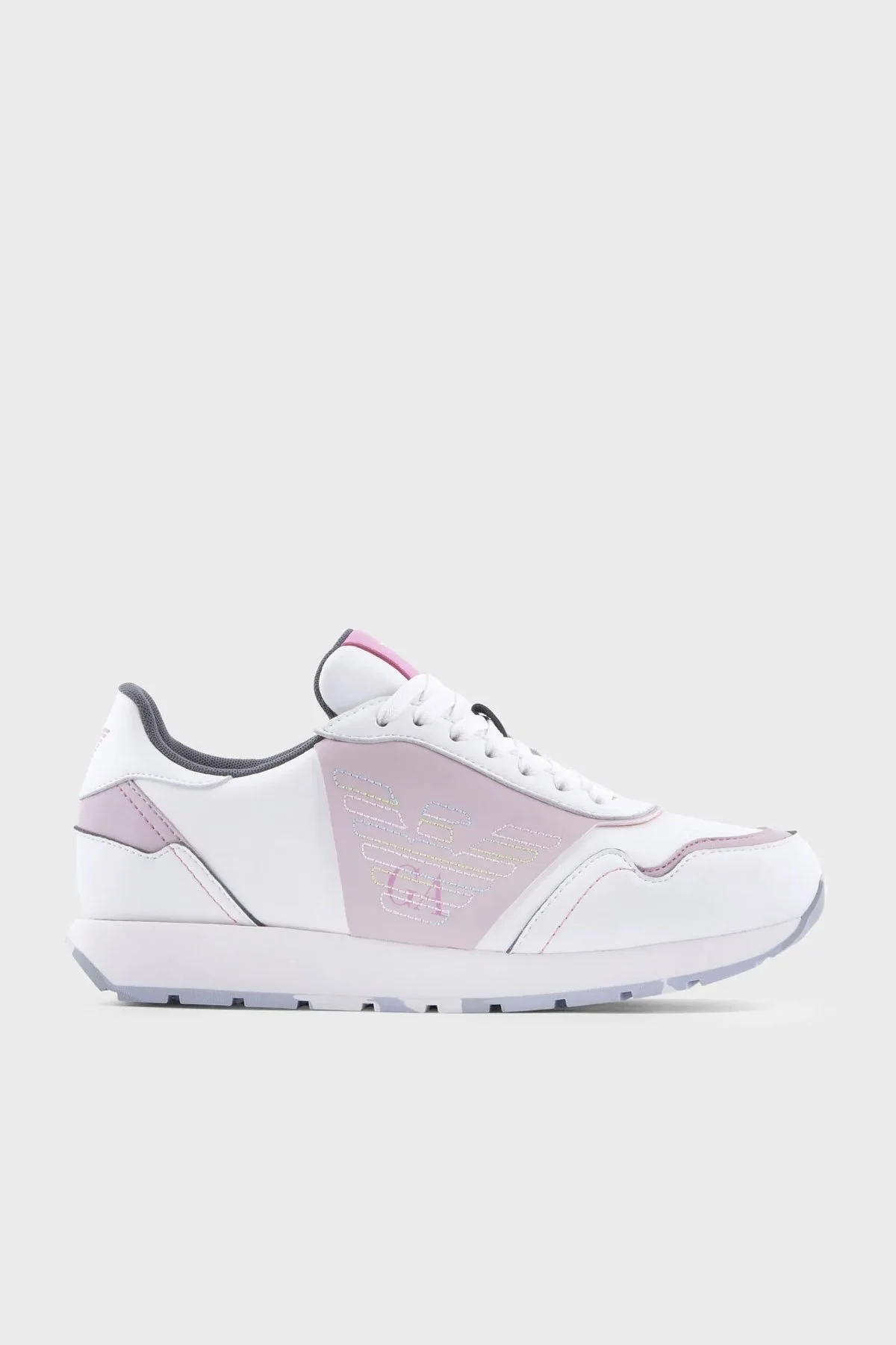 Emporio Armani Logolu Hakiki Deri Sneaker Bayan Ayakkabı X3X159 XF670 S186 BEYAZ-PEMBE - 1