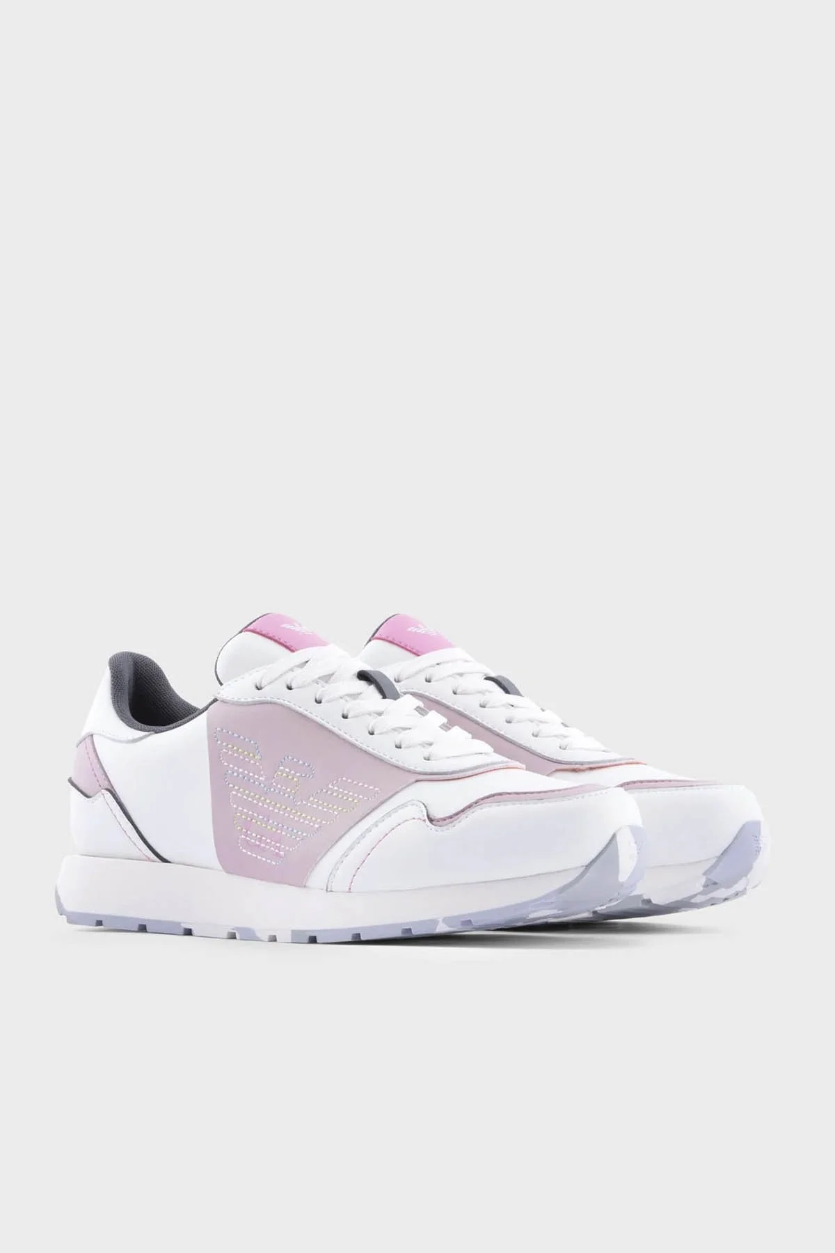 Emporio Armani Logolu Hakiki Deri Sneaker Bayan Ayakkabı X3X159 XF670 S186 BEYAZ-PEMBE - 2