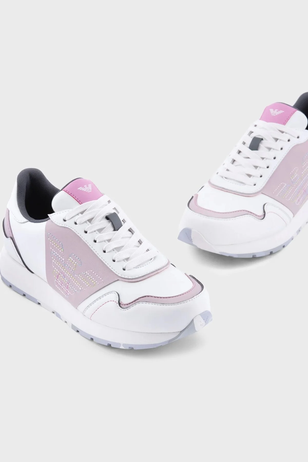 Emporio Armani Logolu Hakiki Deri Sneaker Bayan Ayakkabı X3X159 XF670 S186 BEYAZ-PEMBE - 4