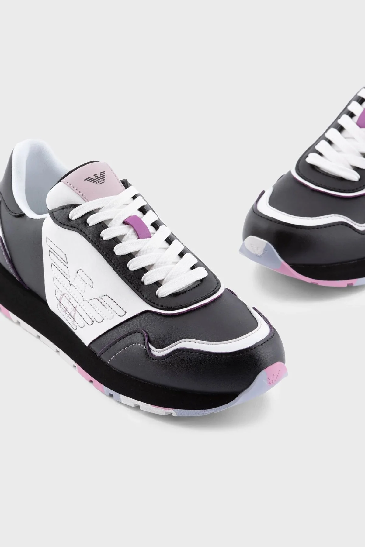 Emporio Armani Logolu Hakiki Deri Sneaker Bayan Ayakkabı X3X159 XF670 S187 SİYAH-BEYAZ - 5