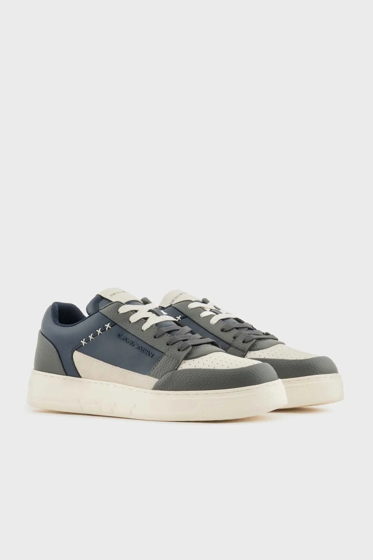 Emporio Armani Logolu Hakiki Deri Sneaker Erkek Ayakkabı X4X657 XR101 T848 LACİVERT - 2