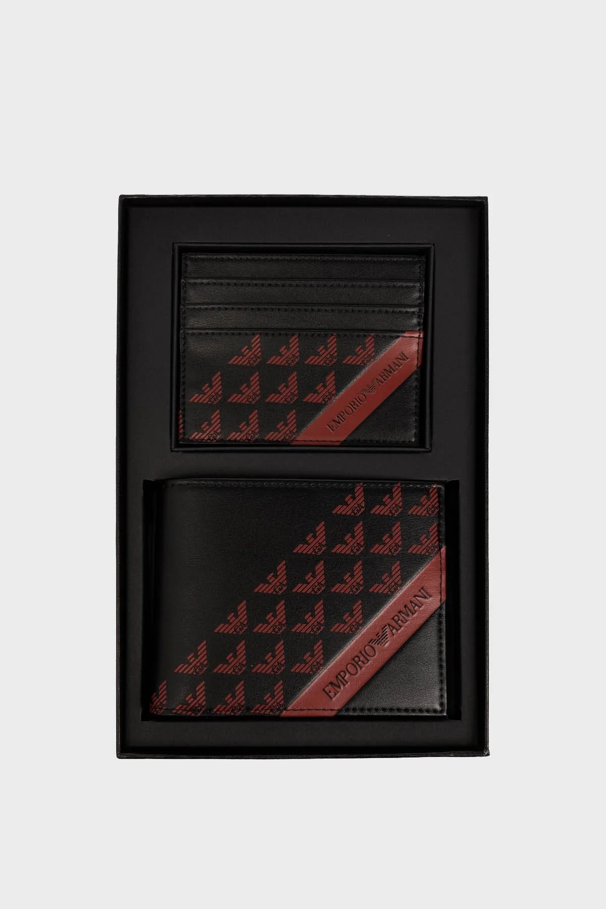 Emporio Armani Logolu ı Erkek Cüzdan Takım Y4R378 YQ12V 88058 SİYAH-KIRMIZI - 1