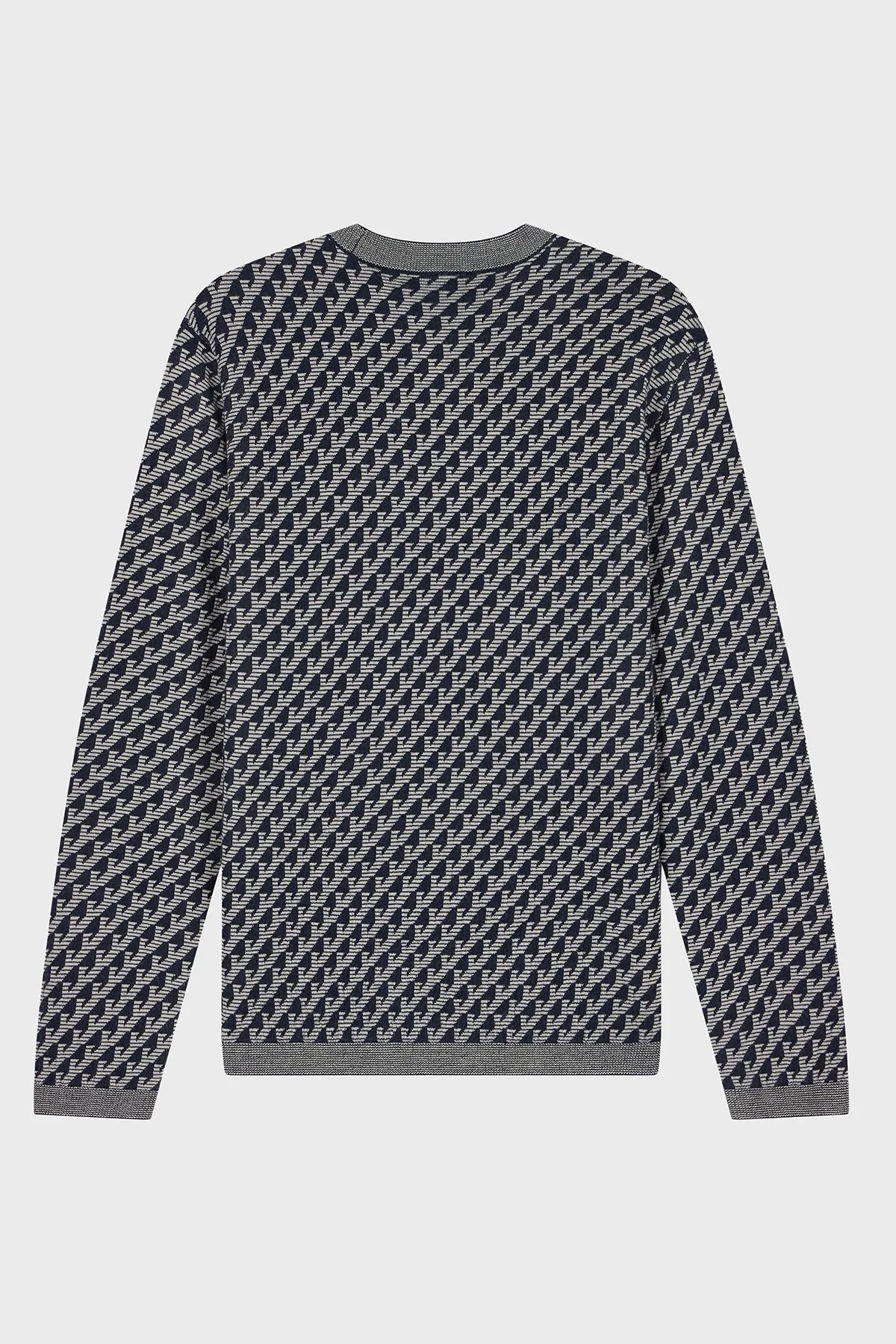 Emporio Armani Logolu Jakarlı % 100 Yün Bisiklet Yaka Erkek Kazak EM006360 AF27946 FB066 Lacivert - 2