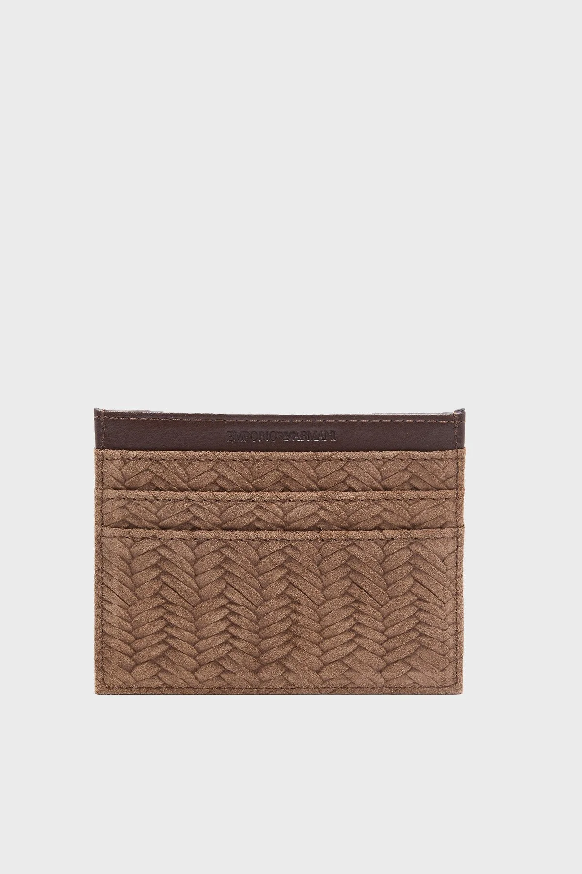 Emporio Armani Logolu Kabartmalı Süet Erkek Kartlık EM005753 AF25302 F6217 KAHVE - 2