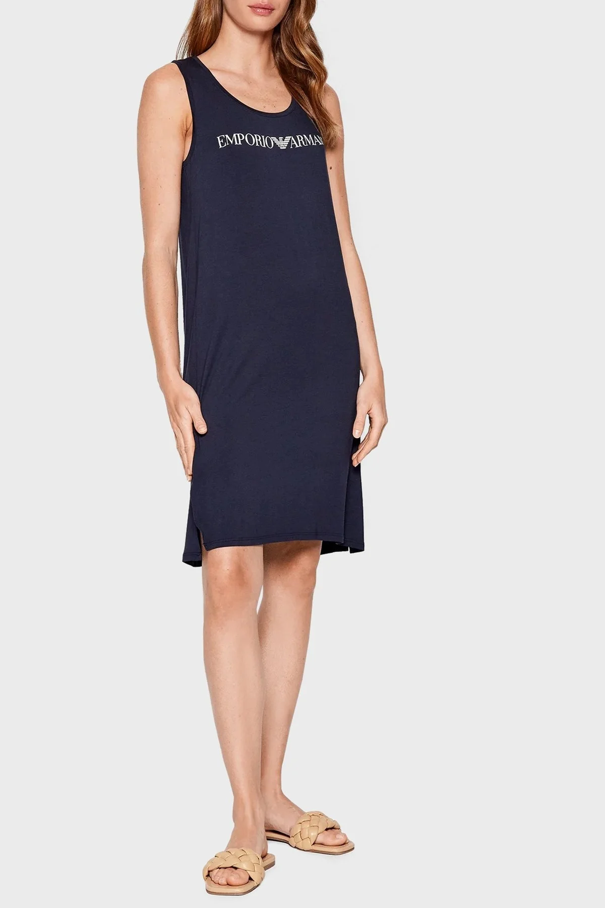 Emporio Armani Logolu Kalın Askılı Yırtmaçlı Regular Fit Bayan Elbise S 262498 2R314 00135 LACİVERT - 1