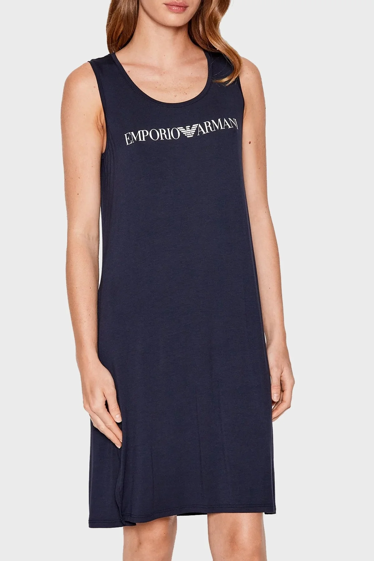 Emporio Armani Logolu Kalın Askılı Yırtmaçlı Regular Fit Bayan Elbise S 262498 2R314 00135 LACİVERT - 2