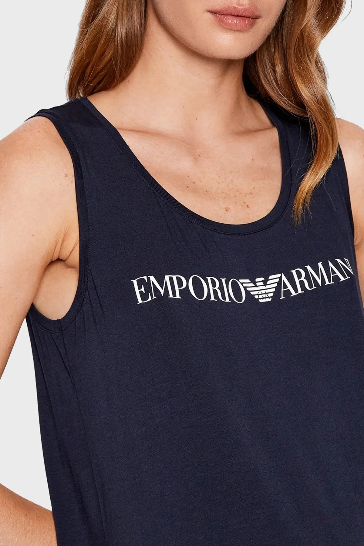 Emporio Armani Logolu Kalın Askılı Yırtmaçlı Regular Fit Bayan Elbise S 262498 2R314 00135 LACİVERT - 4