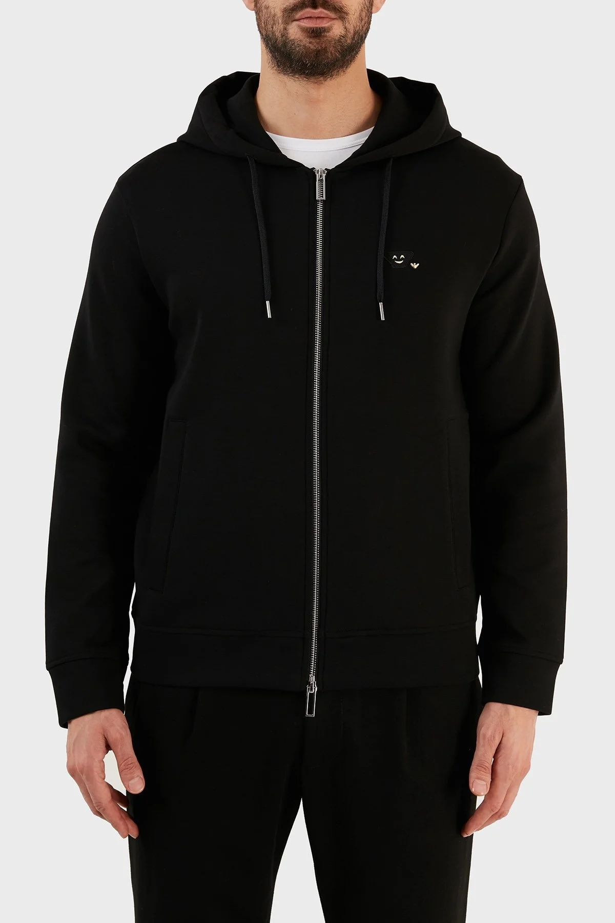 Emporio Armani Logolu Kapüşonlu Fermuarlı Pamuklu Regular Fit Erkek Sweat 8N1MFF 1JHSZ 0999 SİYAH - 1