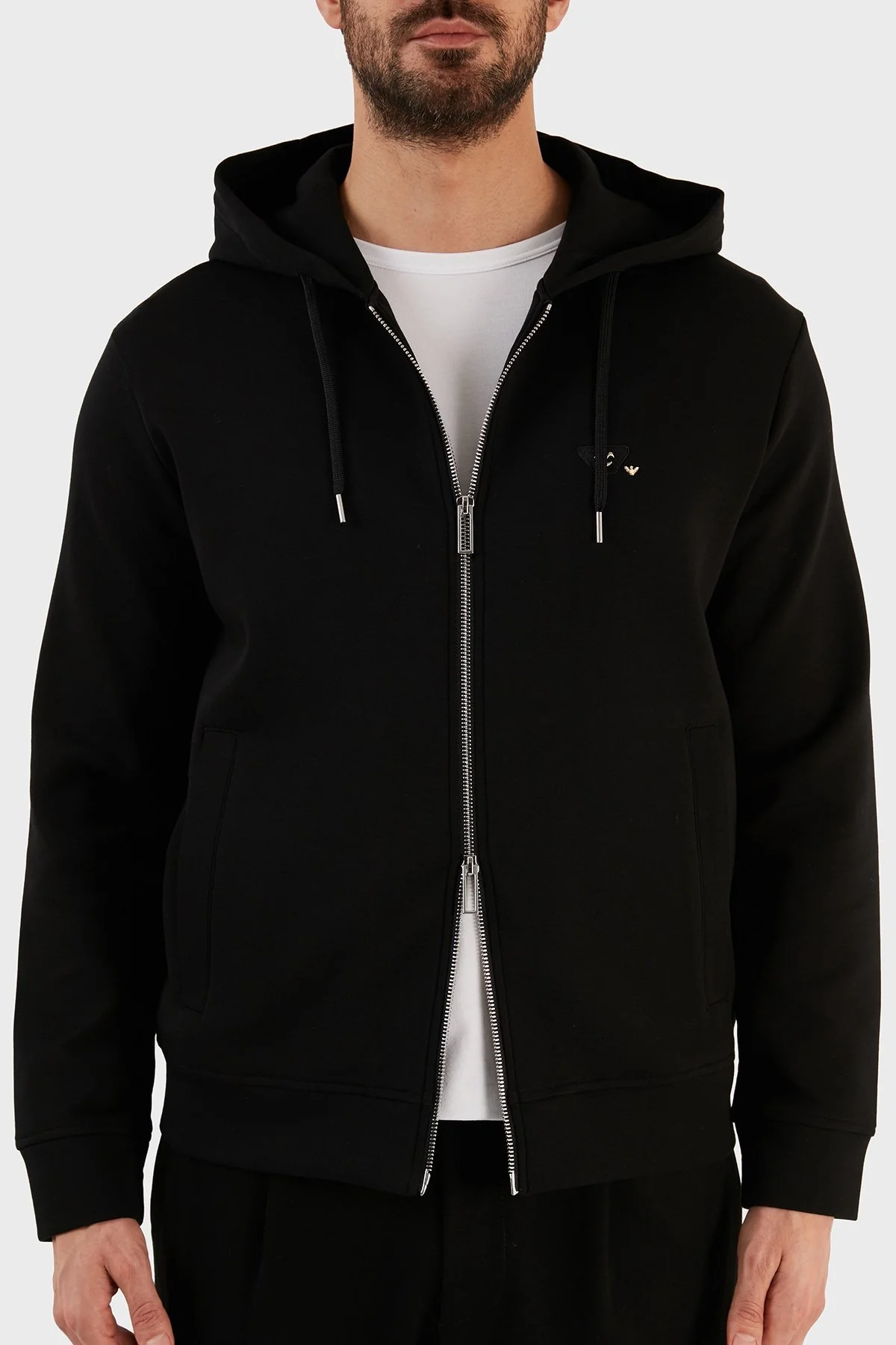 Emporio Armani Logolu Kapüşonlu Fermuarlı Pamuklu Regular Fit Erkek Sweat 8N1MFF 1JHSZ 0999 SİYAH - 2