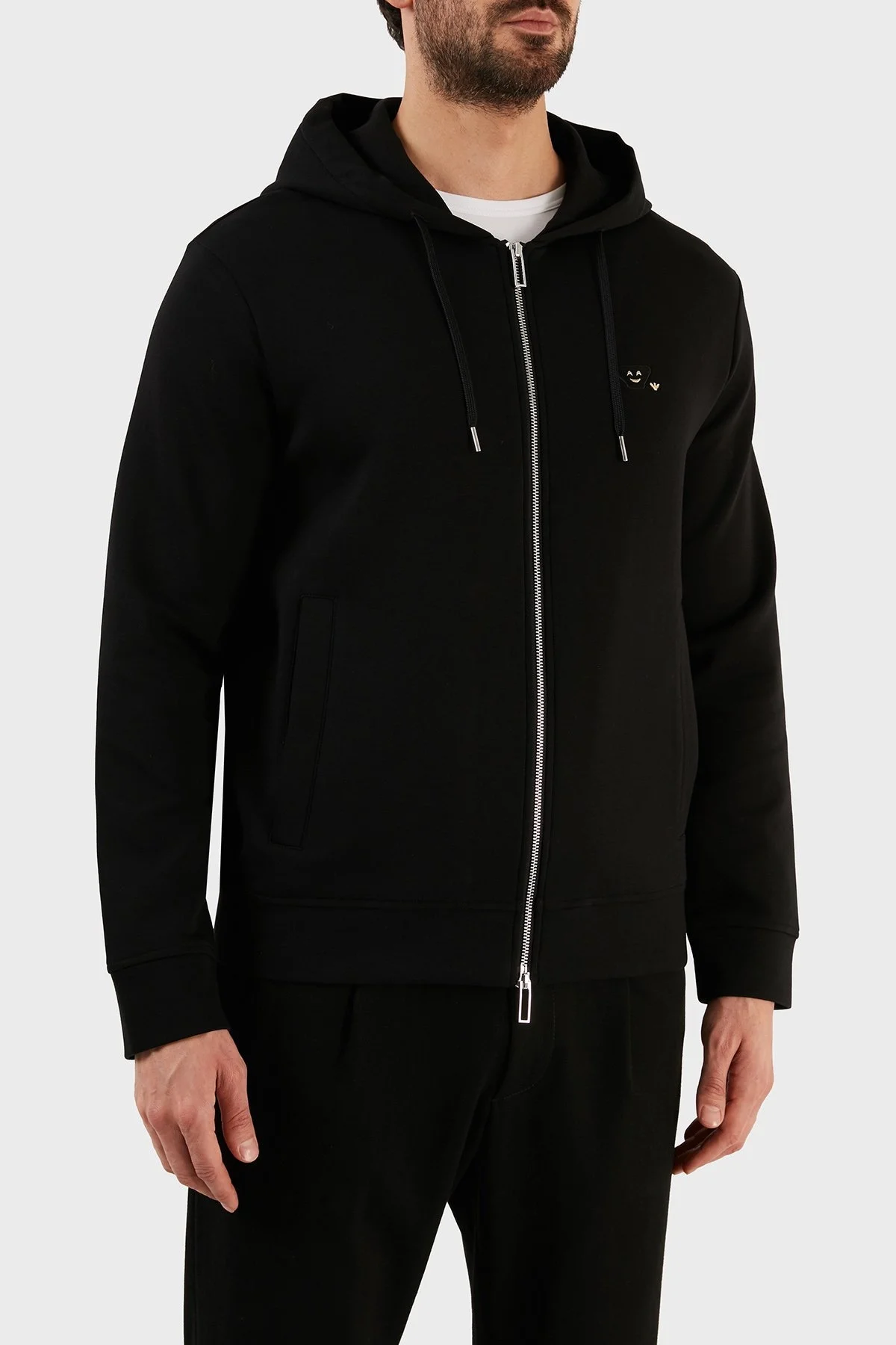Emporio Armani Logolu Kapüşonlu Fermuarlı Pamuklu Regular Fit Erkek Sweat 8N1MFF 1JHSZ 0999 SİYAH - 3