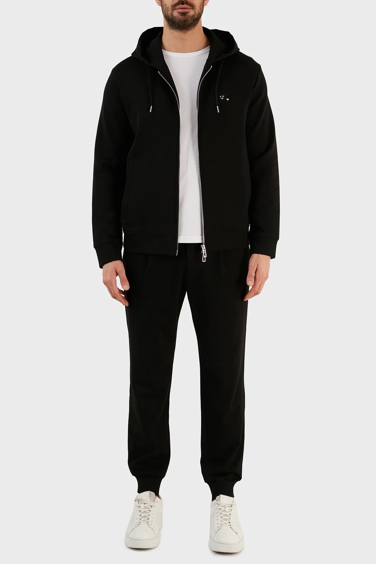 Emporio Armani Logolu Kapüşonlu Fermuarlı Pamuklu Regular Fit Erkek Sweat 8N1MFF 1JHSZ 0999 SİYAH - 4