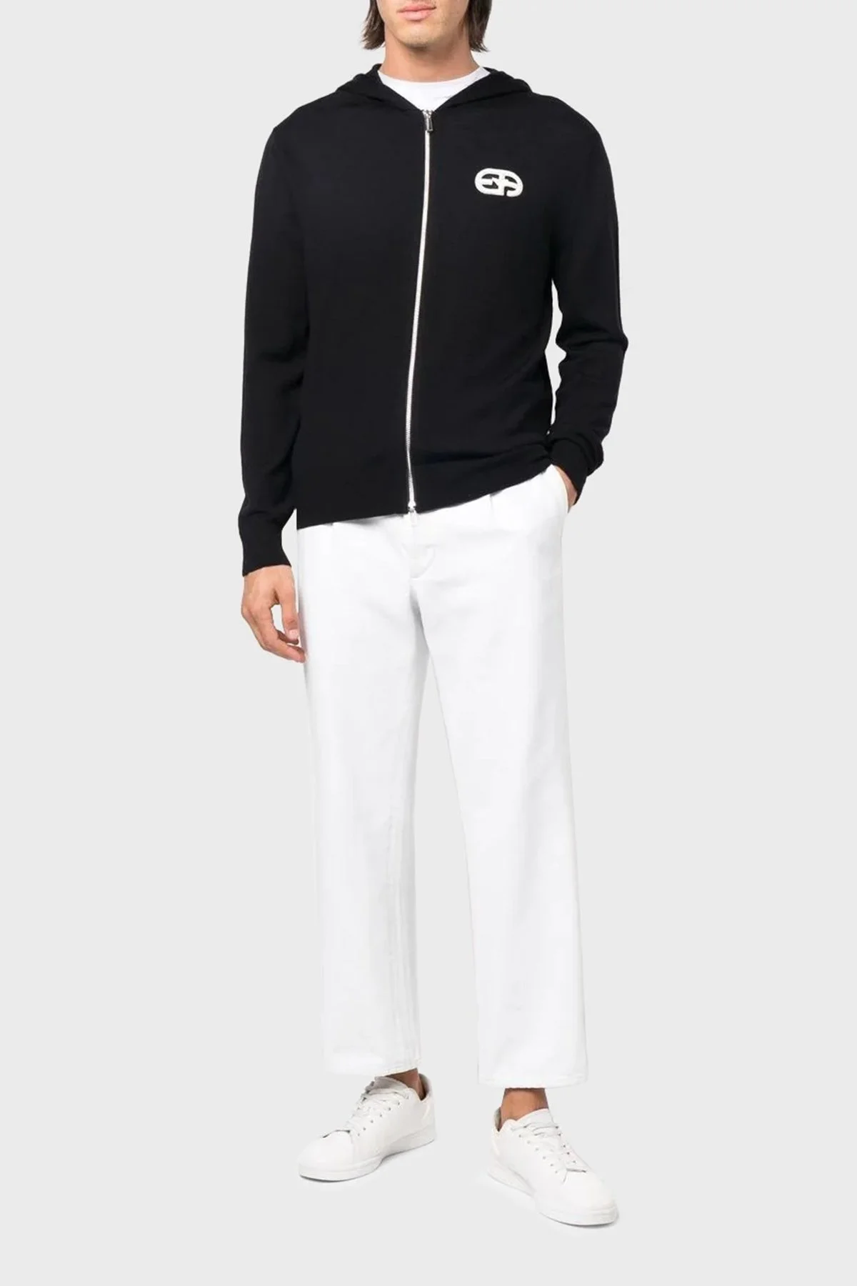 Emporio Armani Logolu Kapüşonlu Fermuarlı Slim Fit % 100 Yün Erkek Hırka 6L1MX6 1MWRZ 0920 LACİVERT - 2