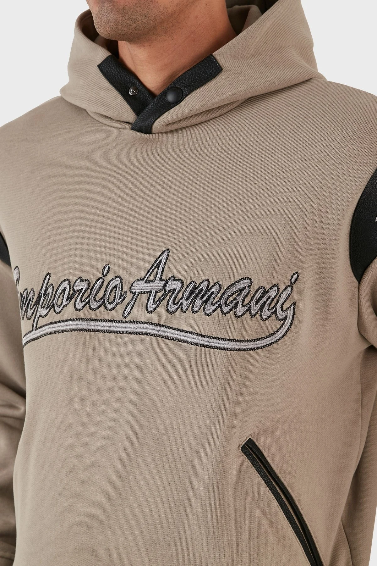 Emporio Armani Logolu Kapüşonlu Kanguru Cepli % 100 Pamuk Regular Fit Erkek Sweat 6R1MG1 1JWPZ 0643 BEJ - 6