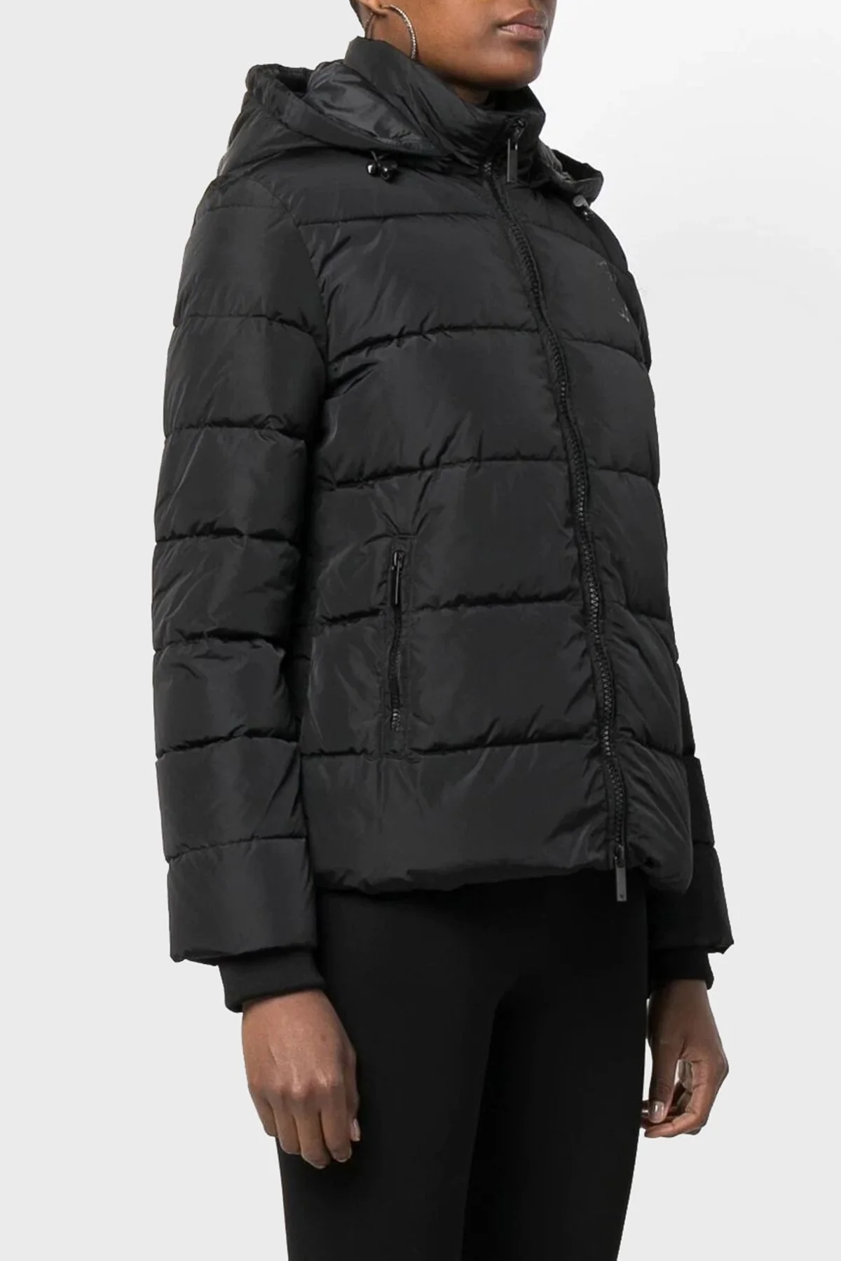 Emporio Armani Logolu Loose Fit Çıkarılabilir Kapüşonlu Cepli Bayan Mont 6L2B86 2NGAZ 0999 SİYAH - 3