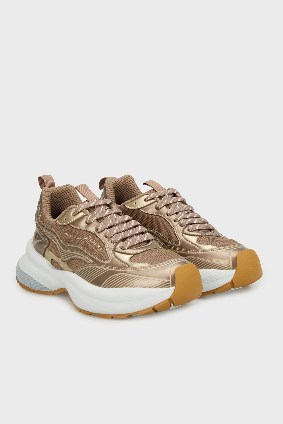 Emporio Armani Logolu Metalik Detaylı Kalın Taban Sneaker Kadın Ayakkabı EW003056 AF19766 M6203 KAHVE - 3