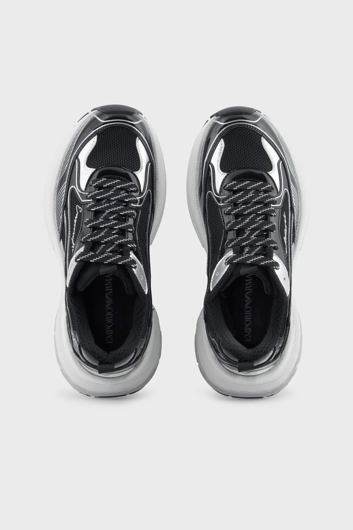 Emporio Armani Logolu Metalik Detaylı Kalın Taban Sneaker Bayan Ayakkabı EW003056 AF19766 MC372 SİYAH-GÜMÜŞ - 3