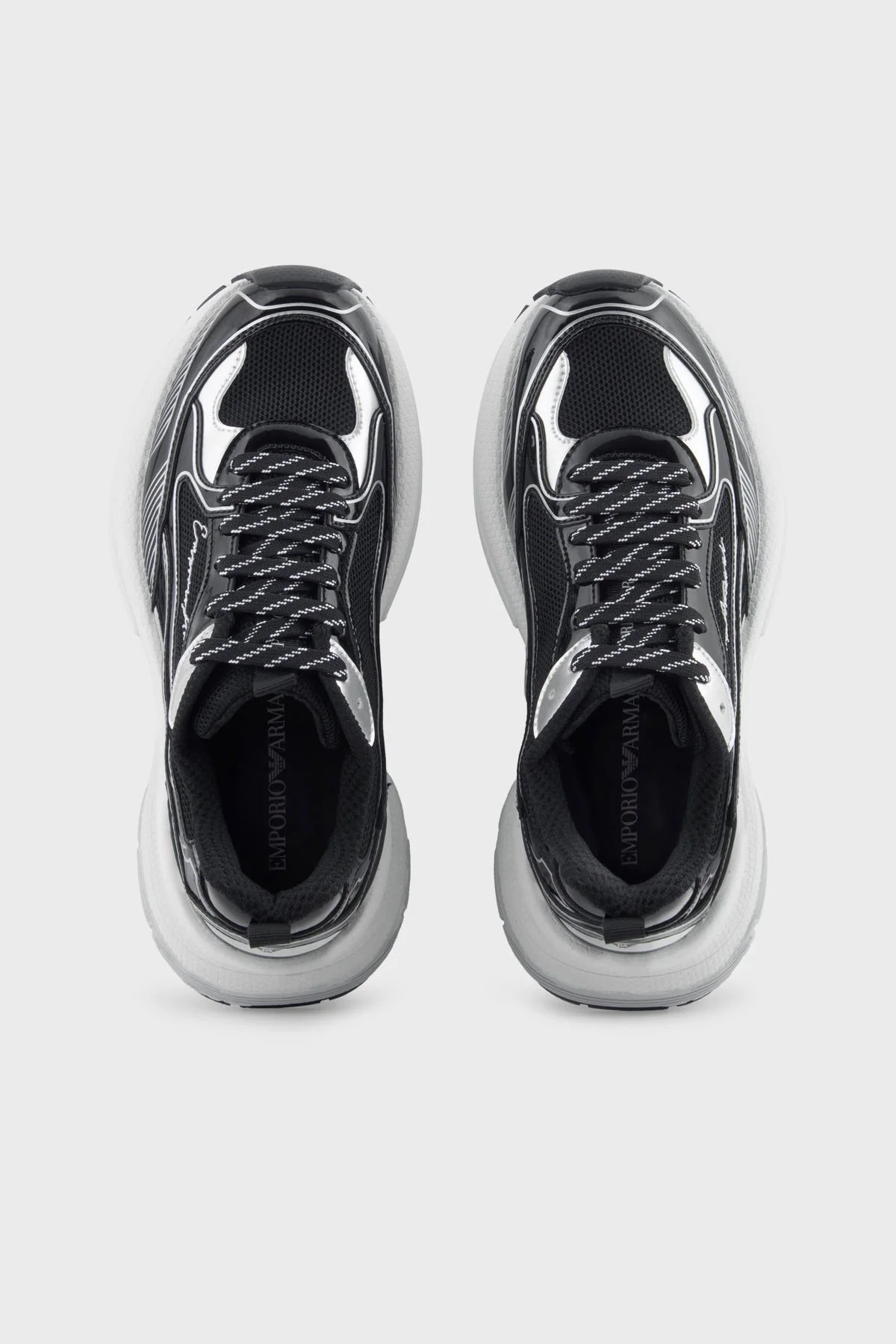 Emporio Armani Logolu Metalik Detaylı Kalın Taban Sneaker Kadın Ayakkabı EW003056 AF19766 MC372 SİYAH-GÜMÜŞ - 3