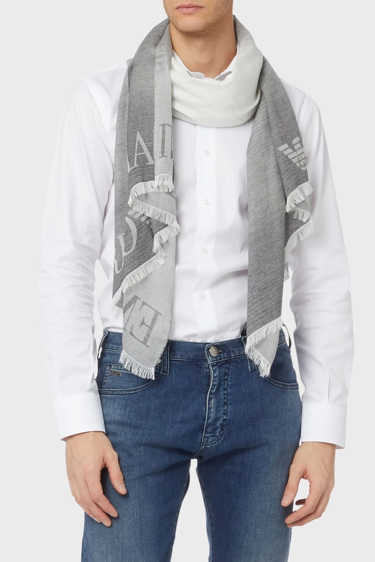 Emporio Armani Logolu Modal Unisex Şal 625289 3R375 00041 GRİ - 2