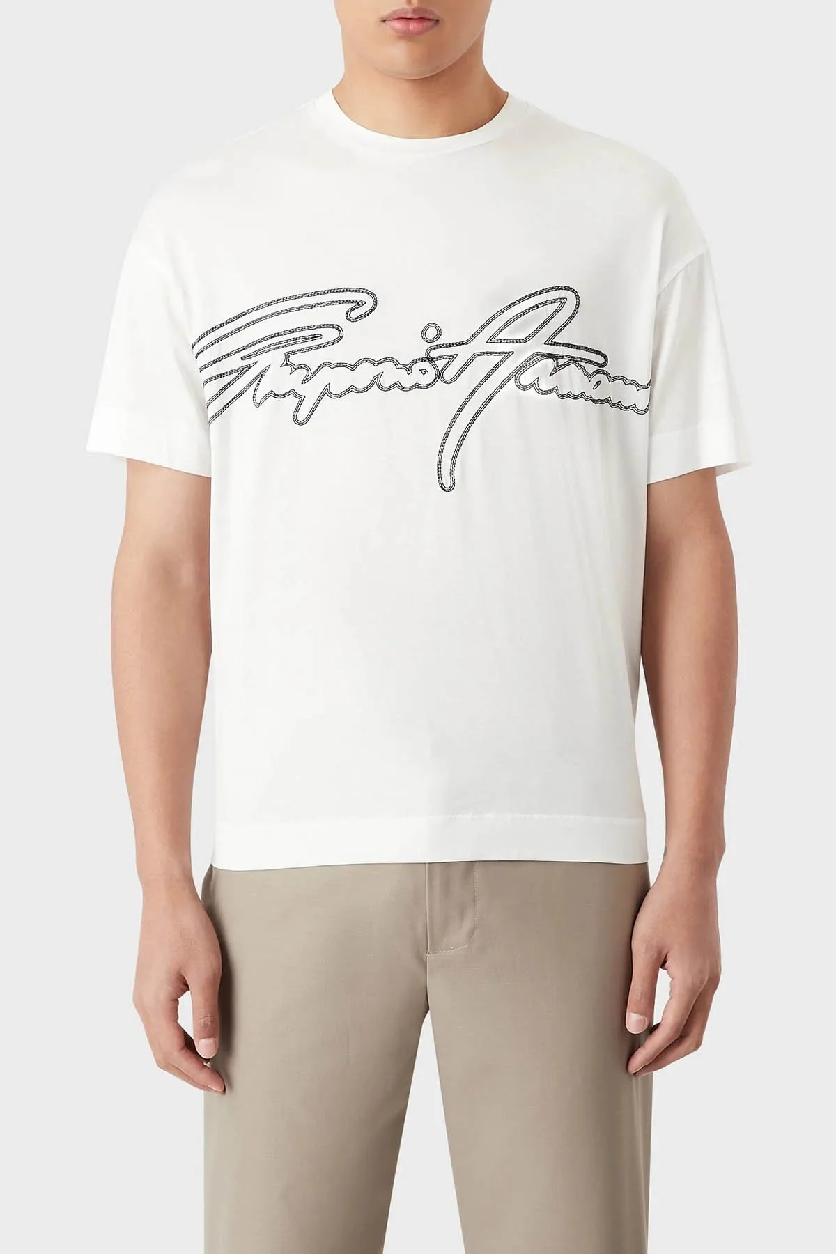 Emporio Armani Logolu Pamuk Karışımlı Bisiklet Yaka Regular Fit Erkek T Shirt 3R1TV2 1JUVZ 0101 BEYAZ - 5