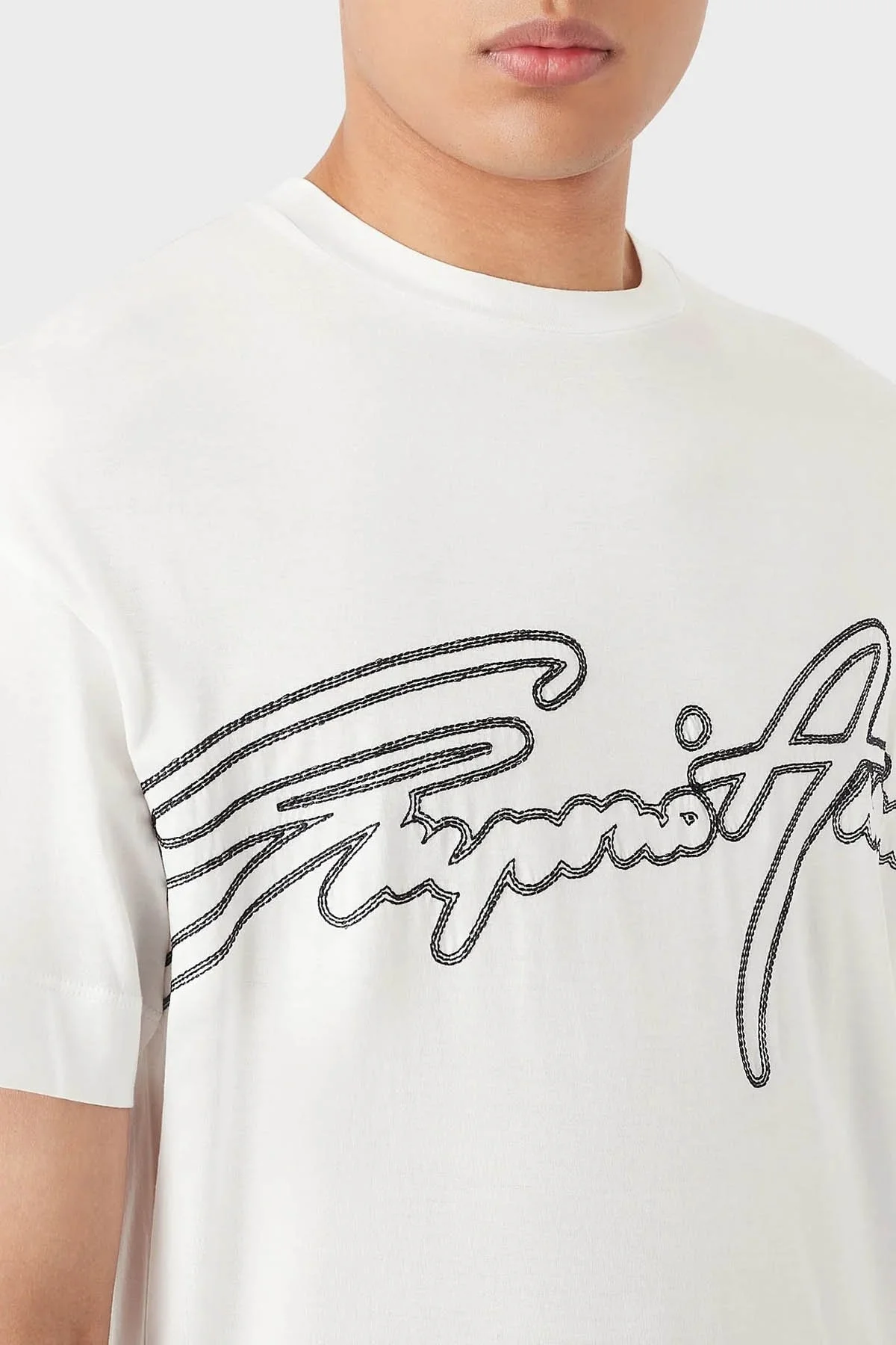 Emporio Armani Logolu Pamuk Karışımlı Bisiklet Yaka Regular Fit Erkek T Shirt 3R1TV2 1JUVZ 0101 BEYAZ - 7