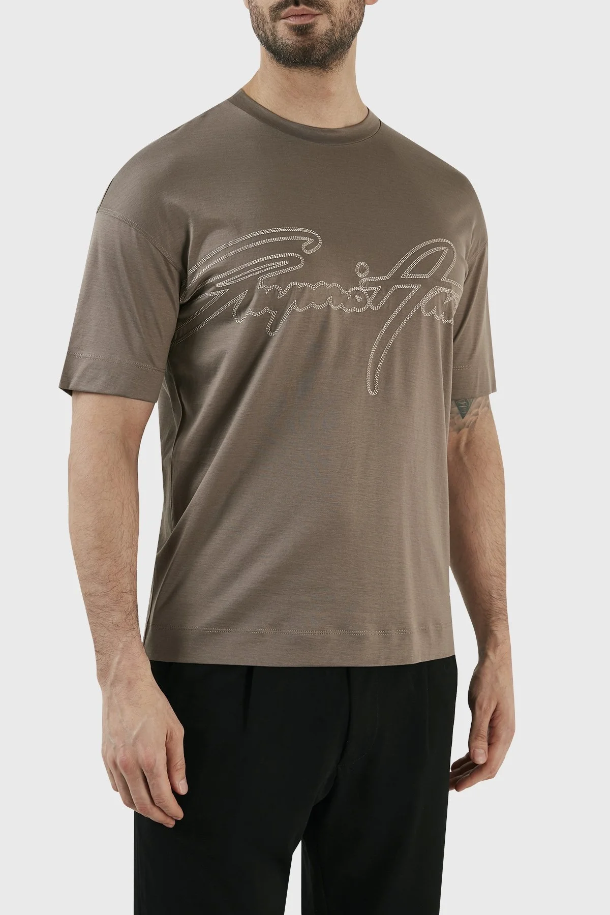 Emporio Armani Logolu Pamuk Karışımlı Bisiklet Yaka Regular Fit Erkek T Shirt 3R1TV2 1JUVZ 0440 TOPRAK - 2