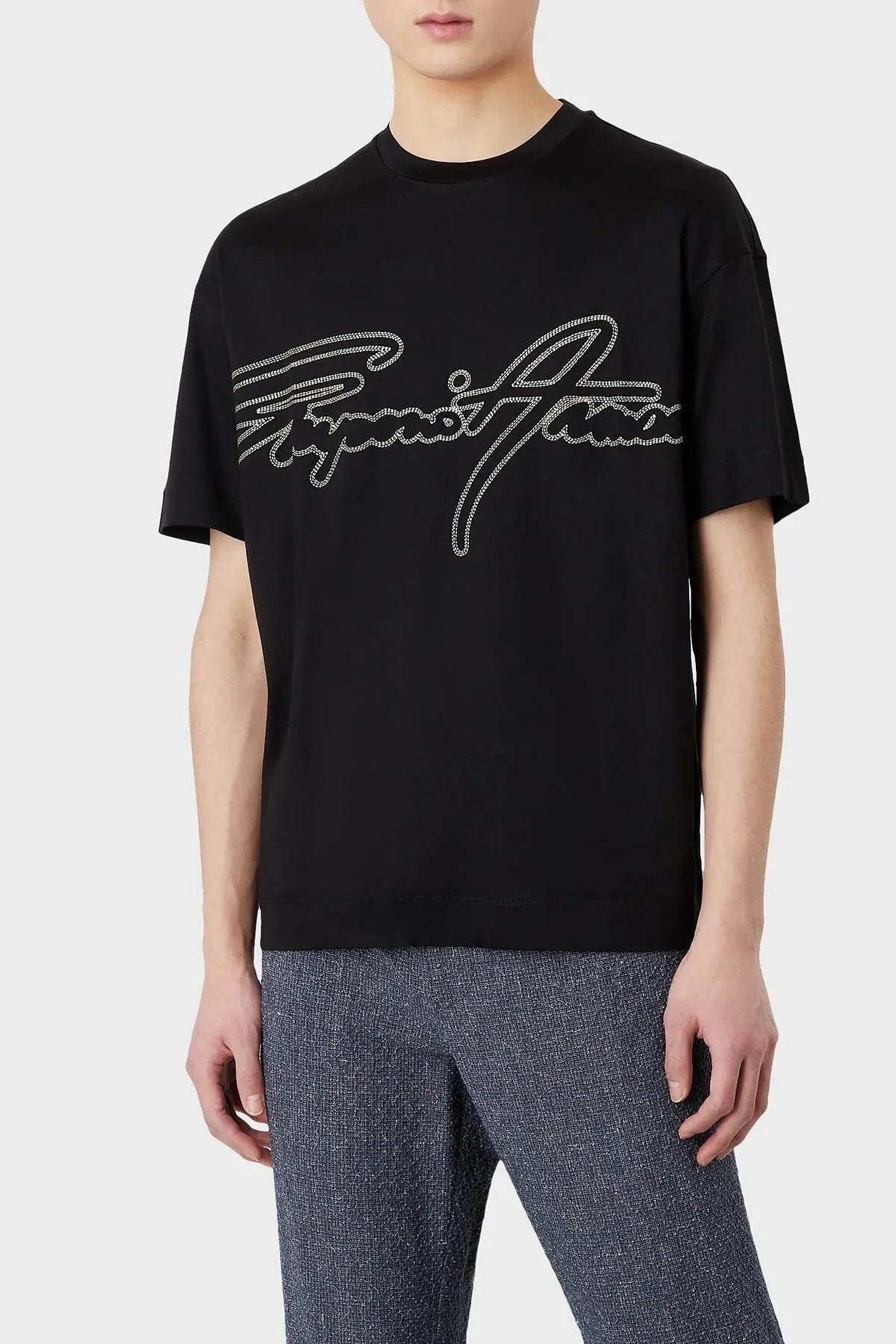 Emporio Armani Logolu Pamuk Karışımlı Bisiklet Yaka Regular Fit Erkek T Shirt 3R1TV2 1JUVZ 0999 SİYAH - 1