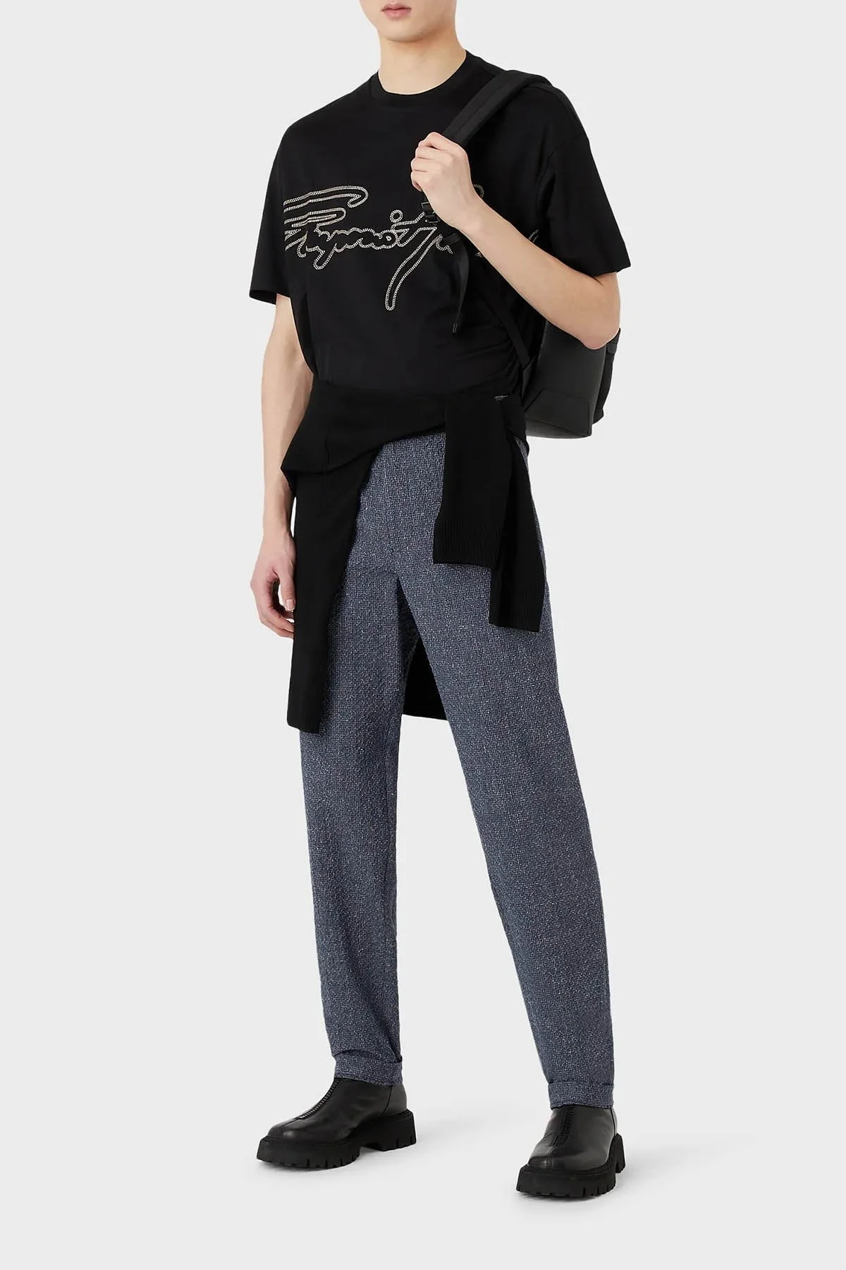 Emporio Armani Logolu Pamuk Karışımlı Bisiklet Yaka Regular Fit Erkek T Shirt 3R1TV2 1JUVZ 0999 SİYAH - 3