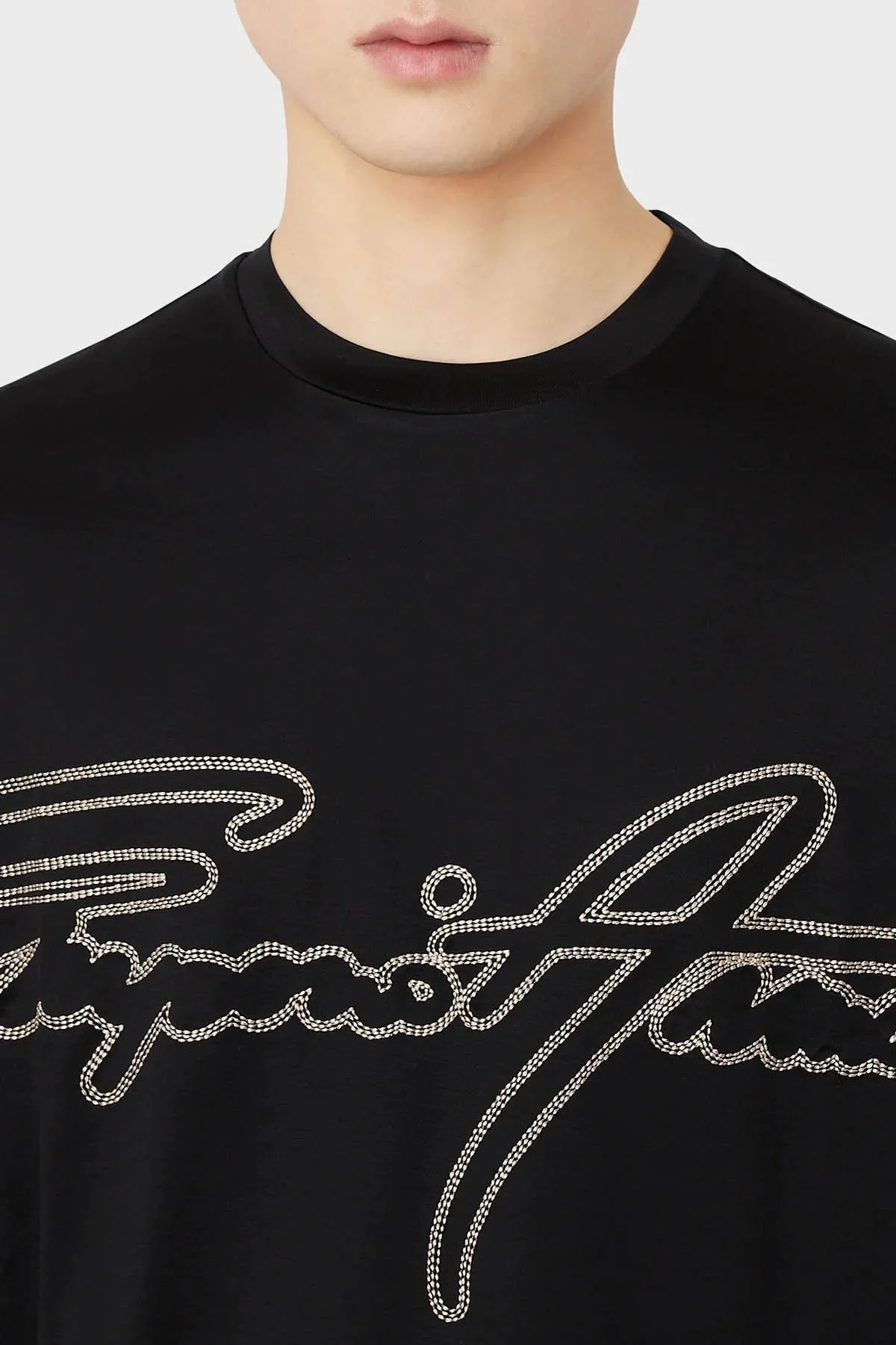 Emporio Armani Logolu Pamuk Karışımlı Bisiklet Yaka Regular Fit Erkek T Shirt 3R1TV2 1JUVZ 0999 SİYAH - 4