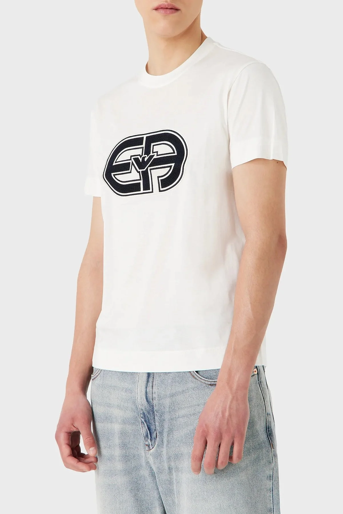 Emporio Armani Logolu Pamuk Karışımlı Bisiklet Yaka Regular Fit Erkek T Shirt 3R1TV4 1JUVZ 0128 EKRU - 1