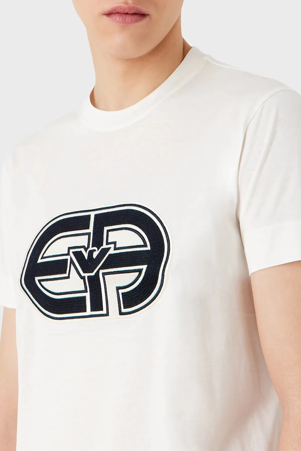 Emporio Armani Logolu Pamuk Karışımlı Bisiklet Yaka Regular Fit Erkek T Shirt 3R1TV4 1JUVZ 0128 EKRU - 3