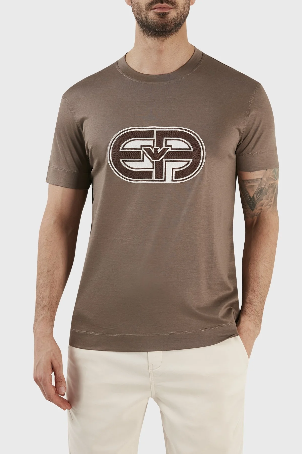 Emporio Armani Logolu Pamuk Karışımlı Bisiklet Yaka Regular Fit Erkek T Shirt 3R1TV4 1JUVZ 0440 TOPRAK - 1