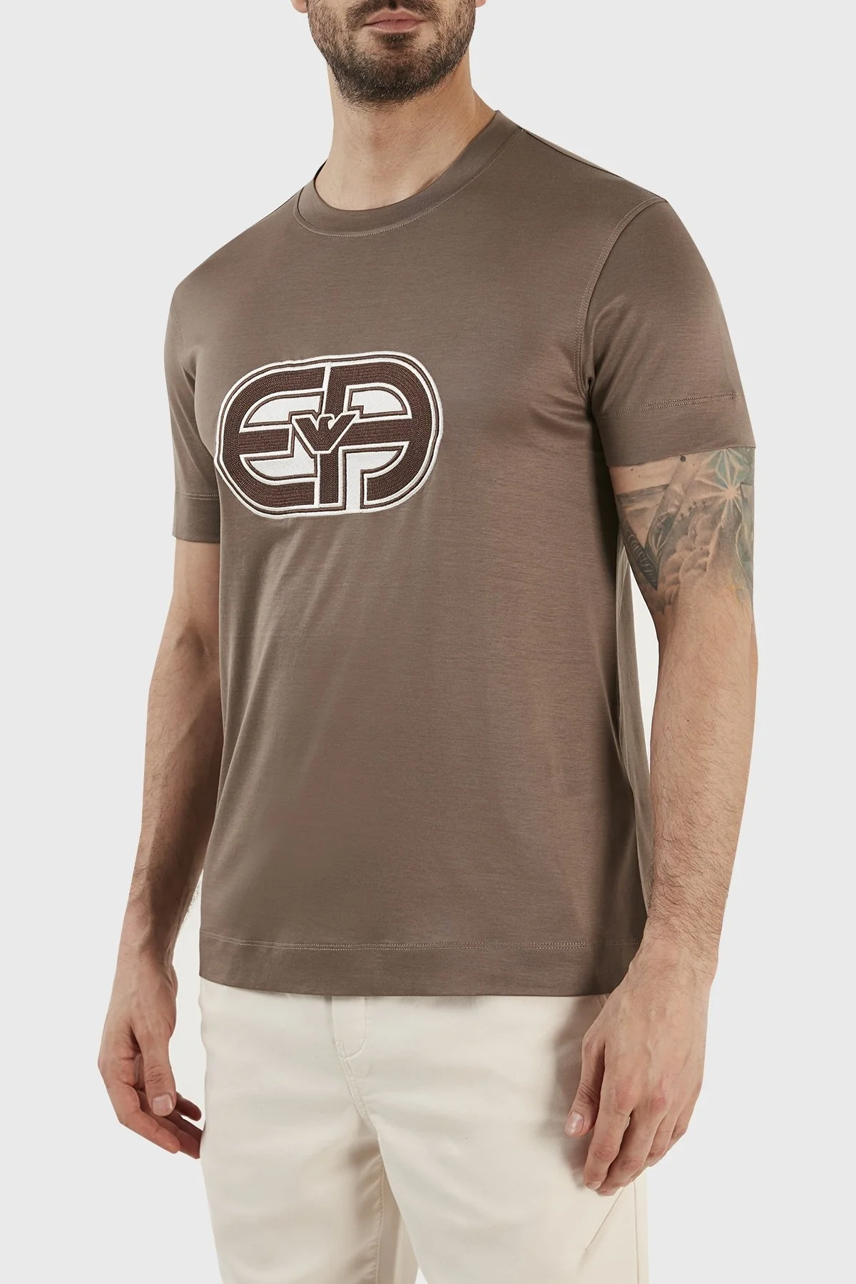 Emporio Armani Logolu Pamuk Karışımlı Bisiklet Yaka Regular Fit Erkek T Shirt 3R1TV4 1JUVZ 0440 TOPRAK - 2