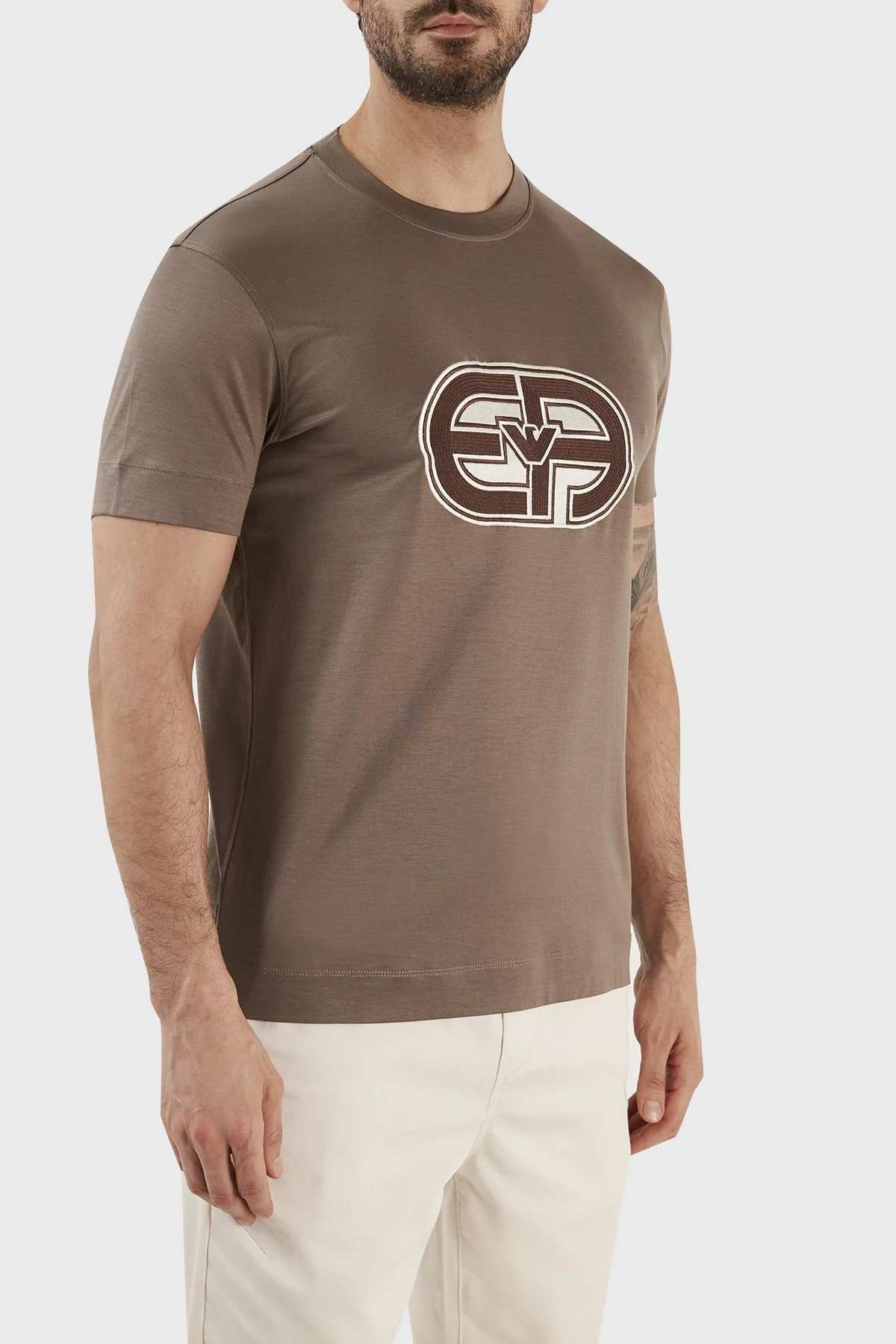 Emporio Armani Logolu Pamuk Karışımlı Bisiklet Yaka Regular Fit Erkek T Shirt 3R1TV4 1JUVZ 0440 TOPRAK - 3