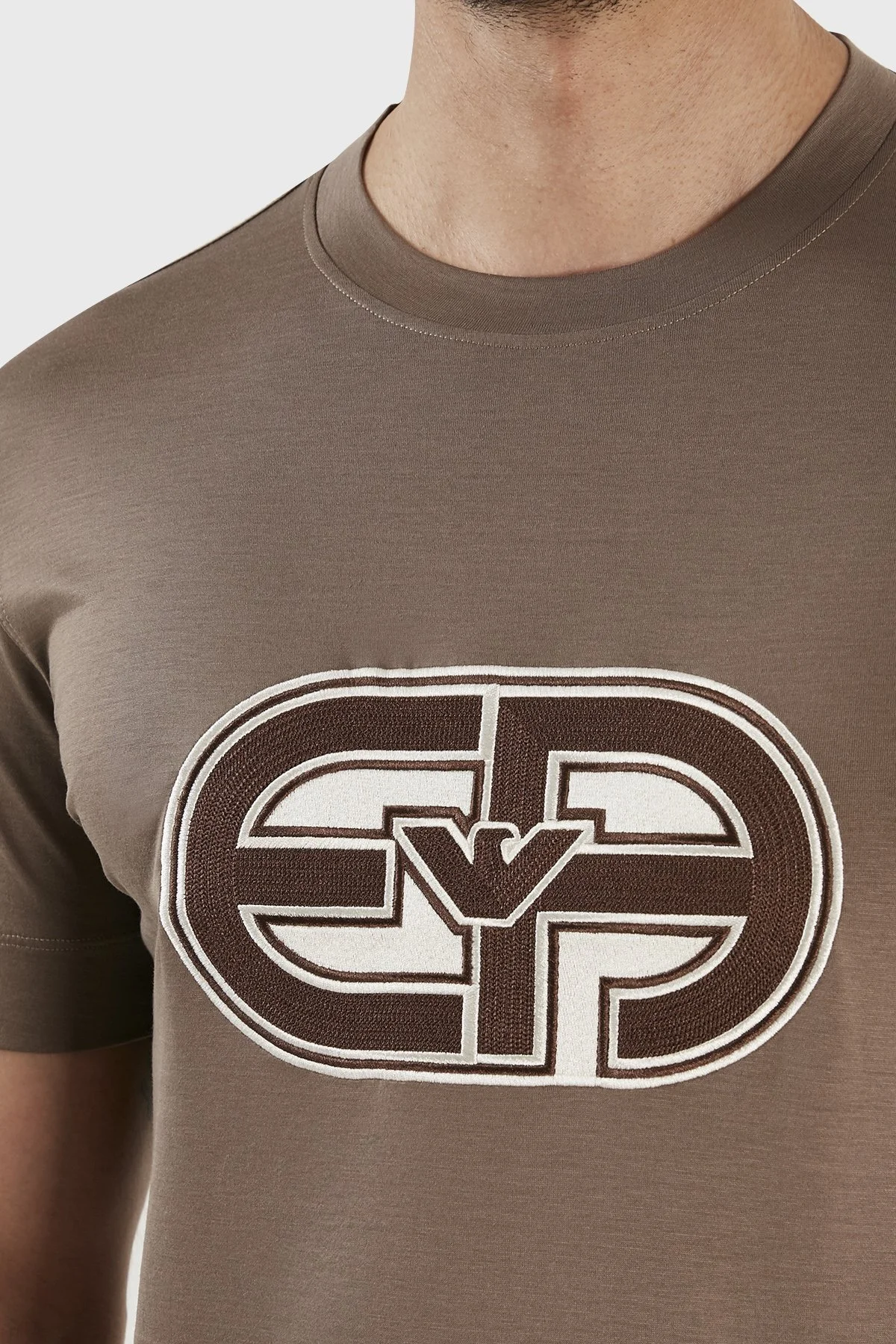 Emporio Armani Logolu Pamuk Karışımlı Bisiklet Yaka Regular Fit Erkek T Shirt 3R1TV4 1JUVZ 0440 TOPRAK - 4