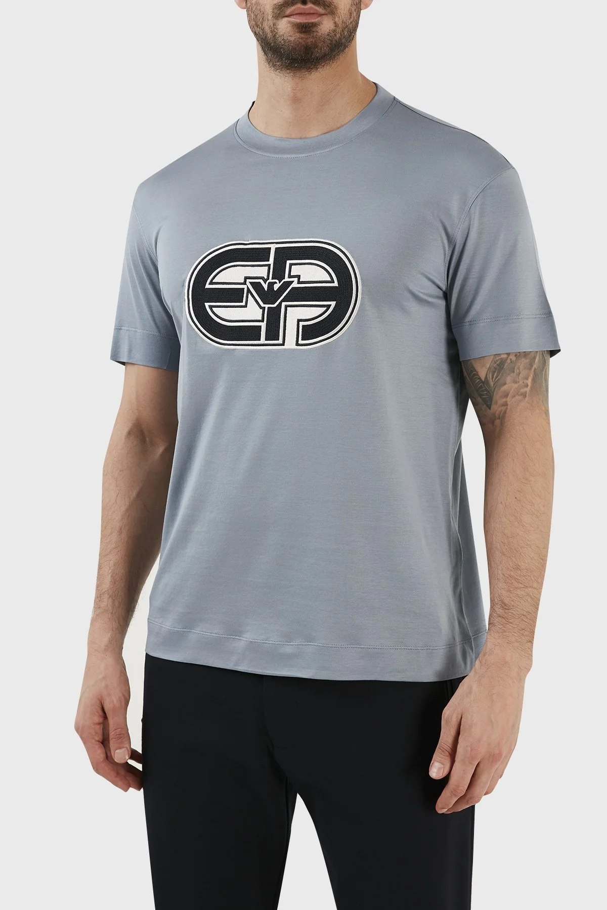 Emporio Armani Logolu Pamuk Karışımlı Bisiklet Yaka Regular Fit Erkek T Shirt 3R1TV4 1JUVZ 0738 MAVİ - 1