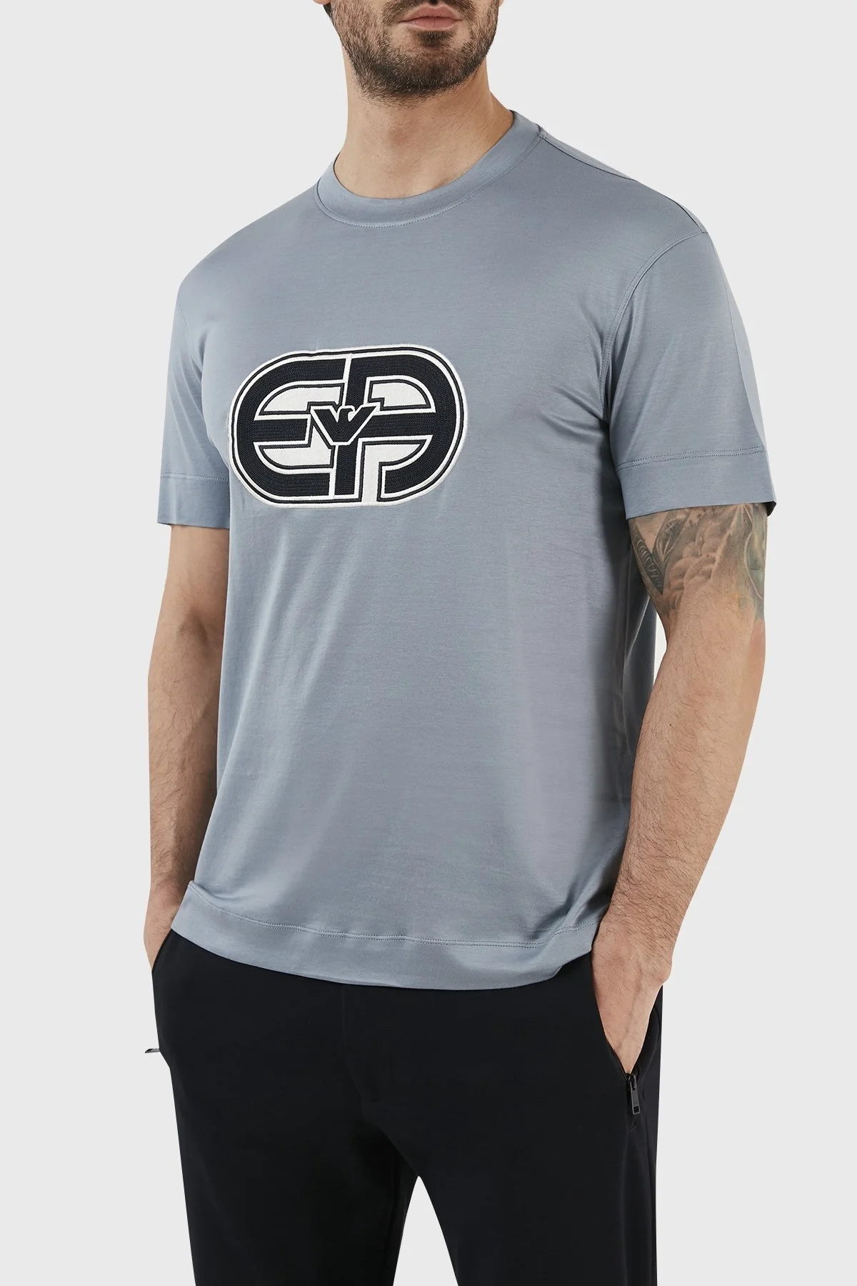 Emporio Armani Logolu Pamuk Karışımlı Bisiklet Yaka Regular Fit Erkek T Shirt 3R1TV4 1JUVZ 0738 MAVİ - 2